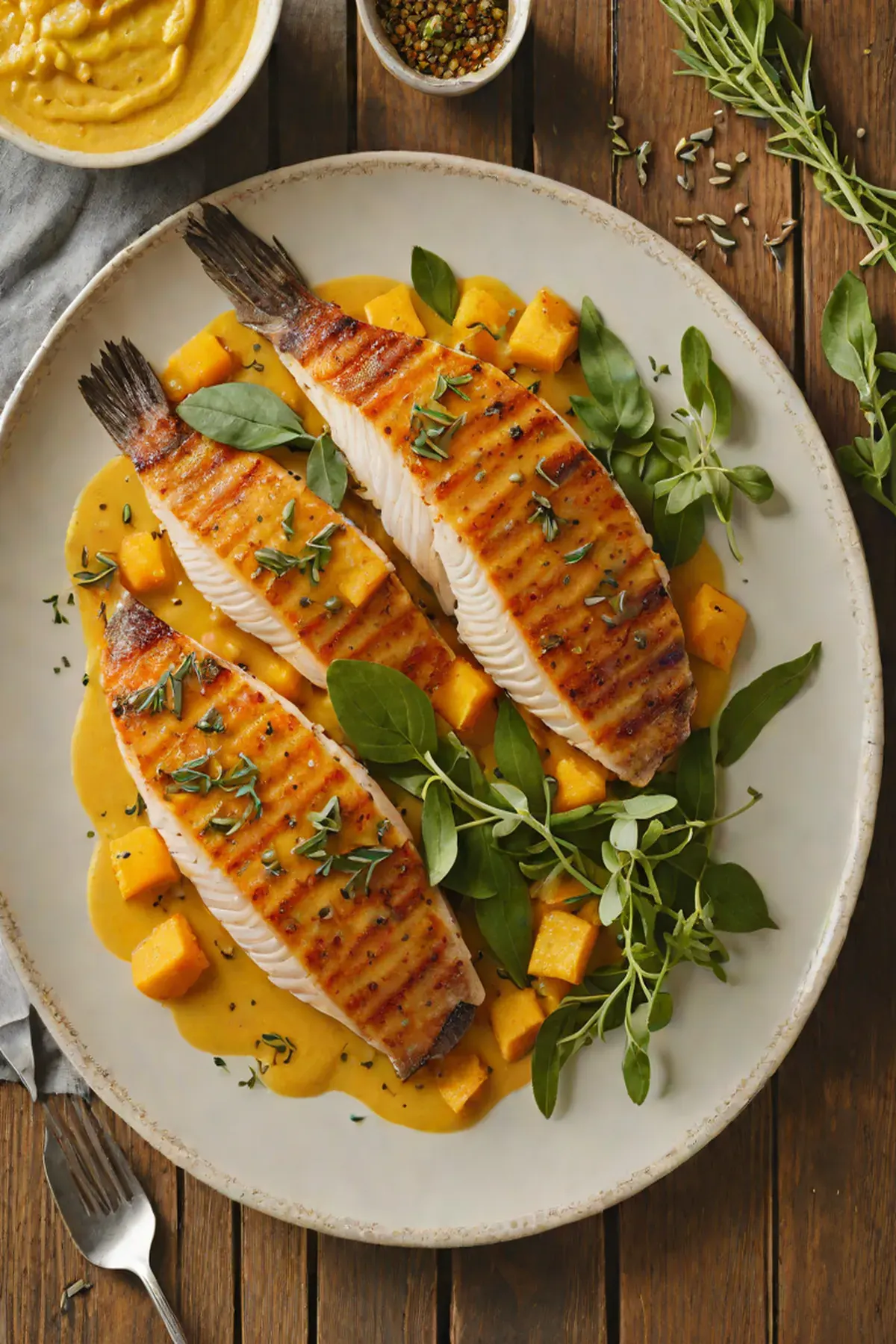 Grilled Tilapia with Pumpkin Puree and Sage Brown Butter