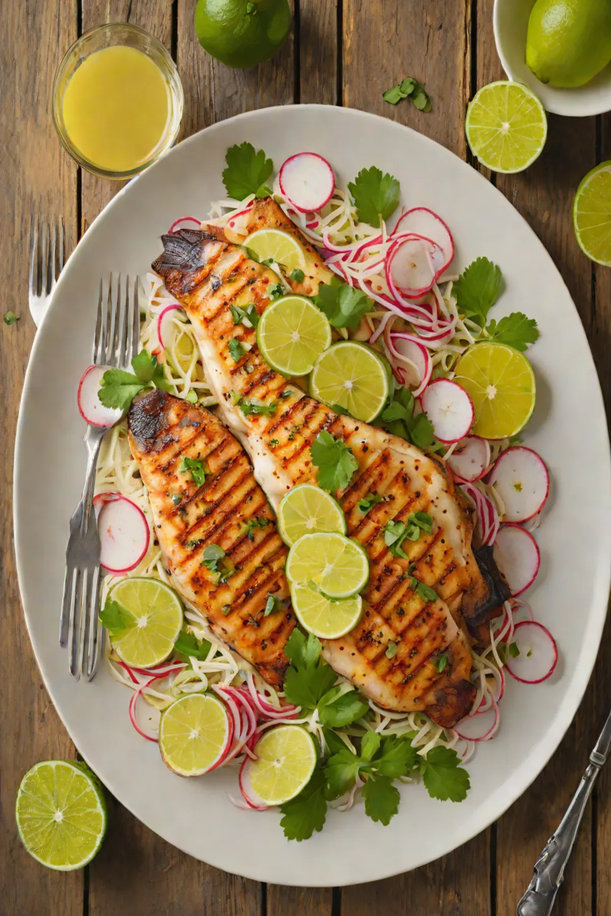 Grilled Tilapia with Radish Slaw and Citrus Butter