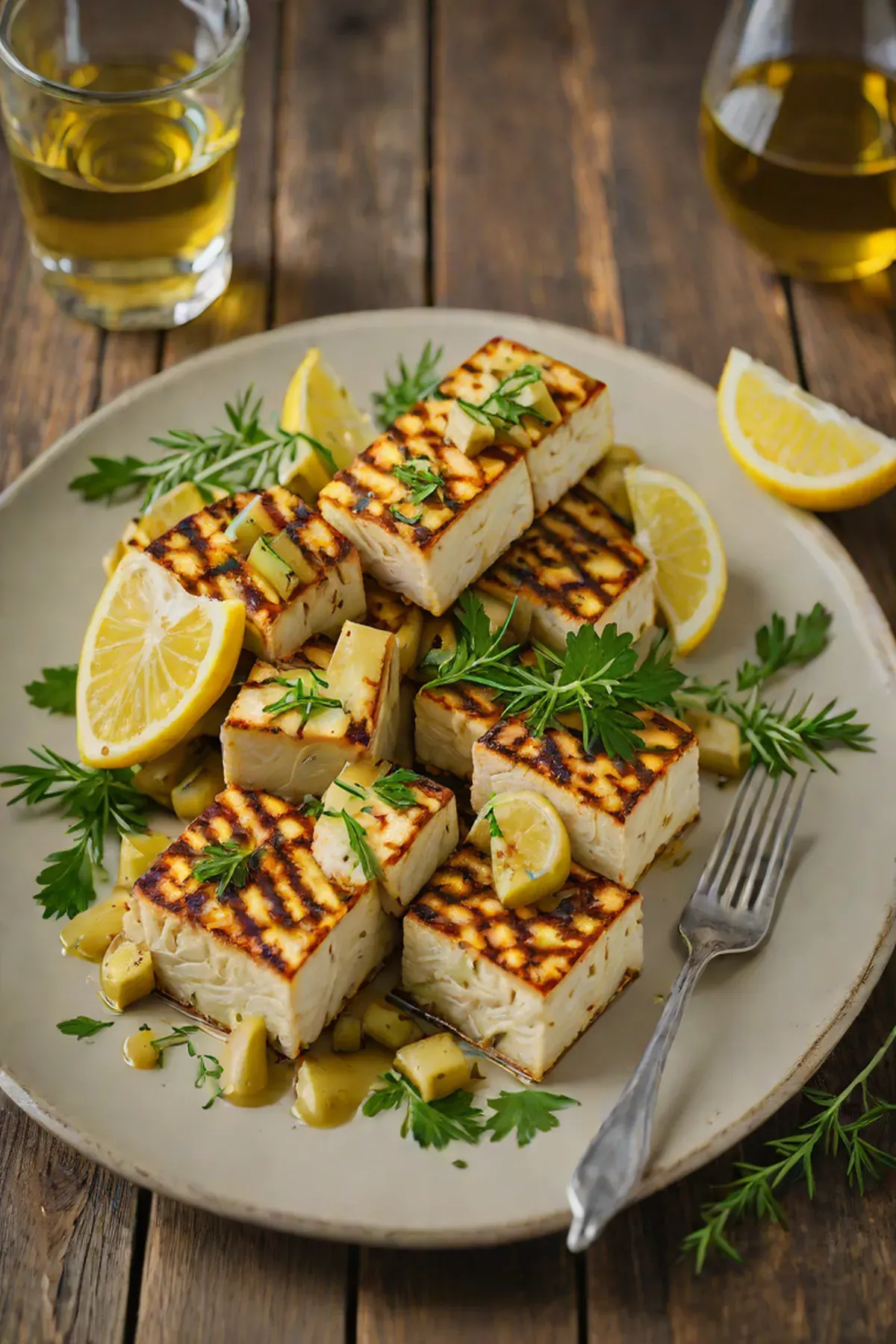 Grilled Tofu with Artichoke and Lemon-Herb Marinade