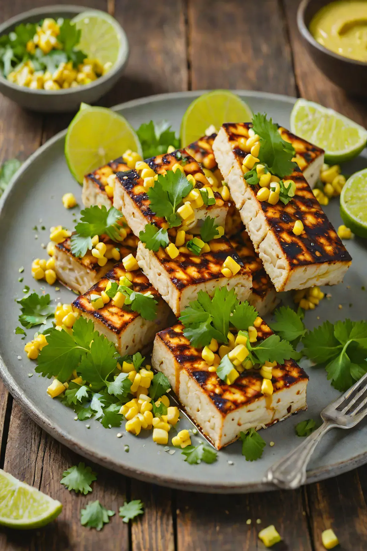 Grilled Tofu with Corn and Cilantro-Lime Sauce