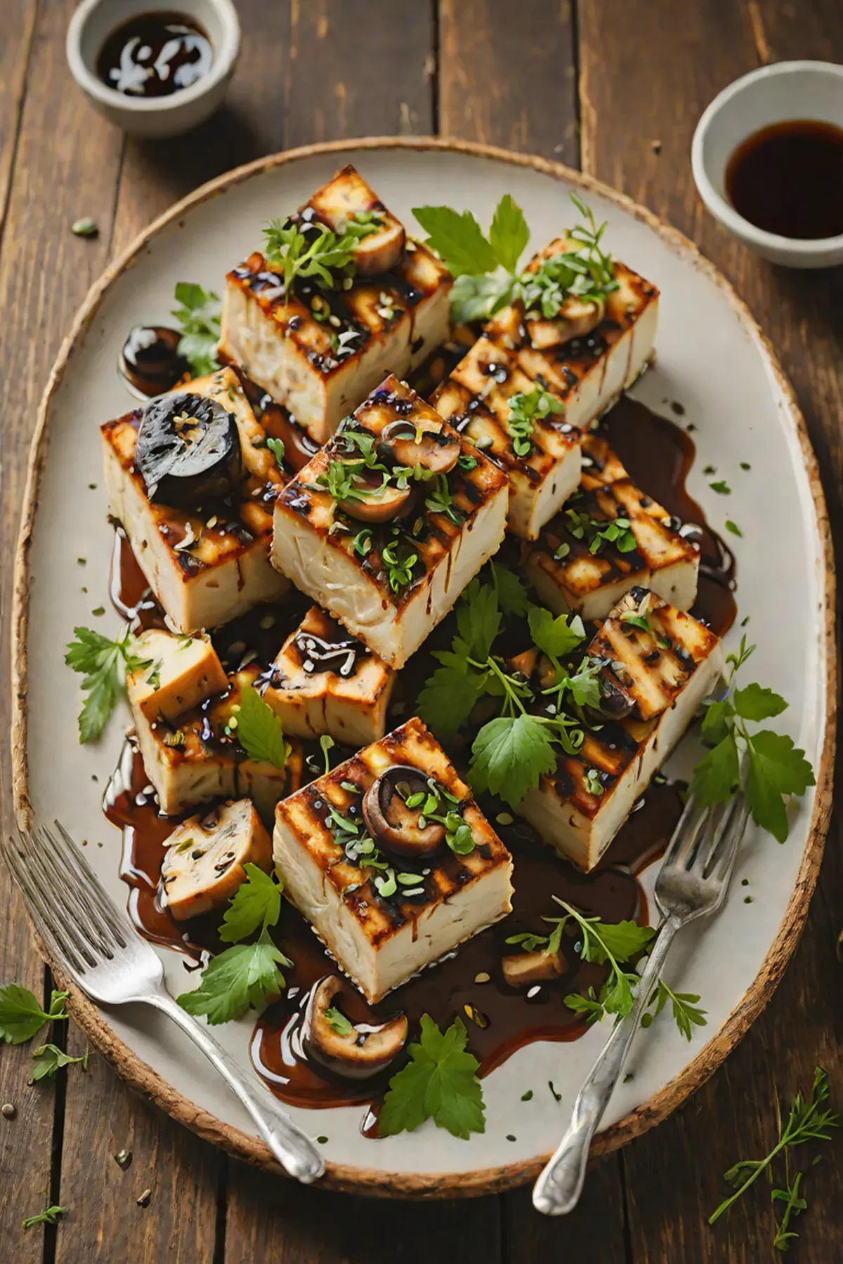 Grilled Tofu with Mushroom and Garlic Herb Glaze