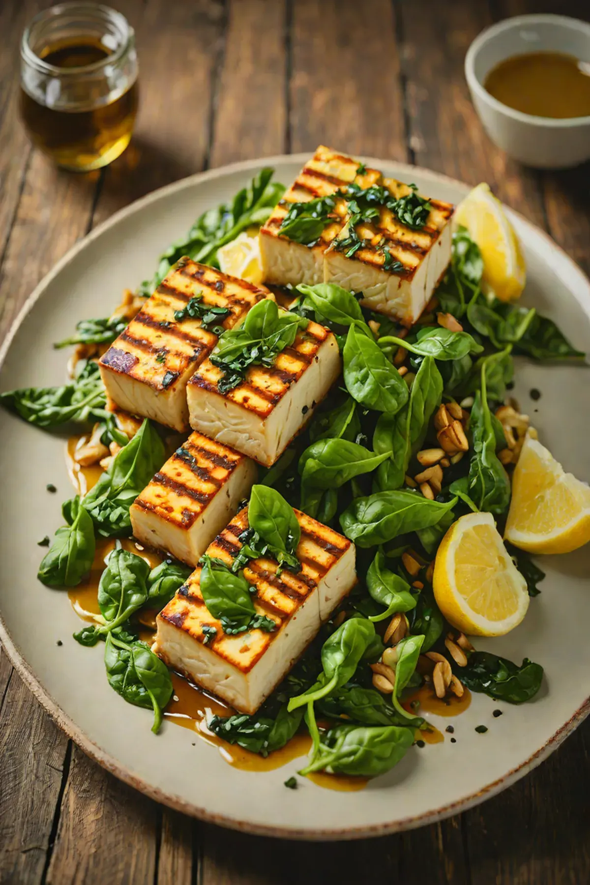 Grilled Tofu with Spinach