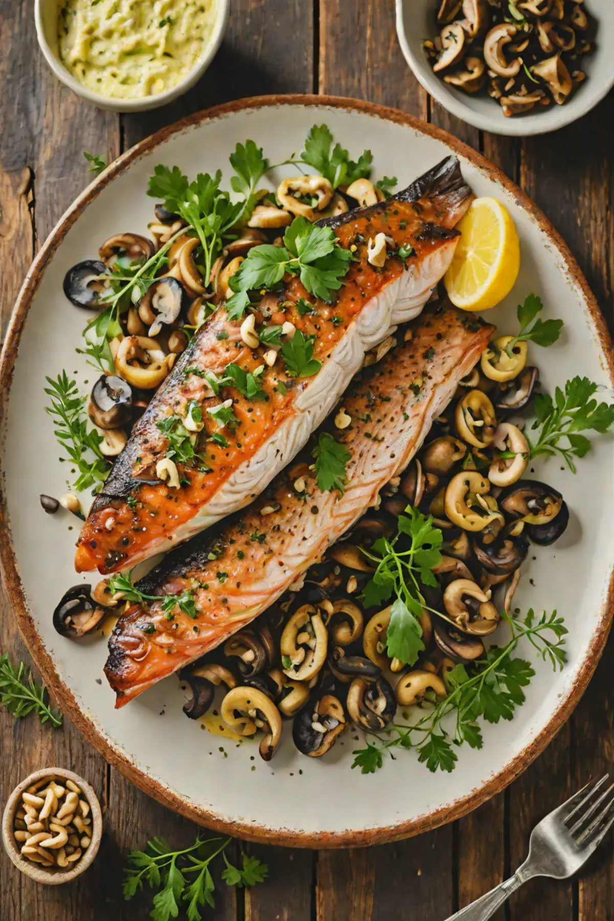 Grilled Trout with Mushroom and Herb Butter
