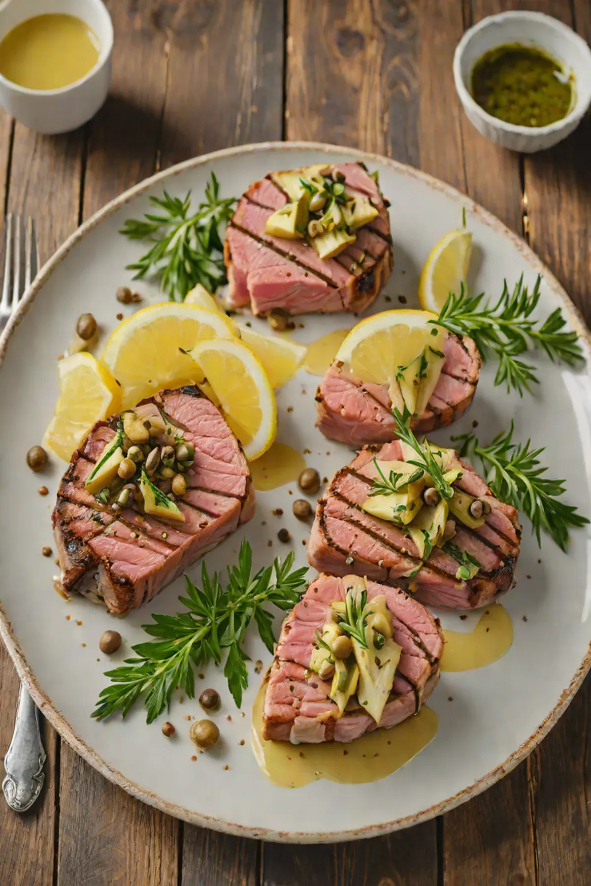 Grilled Tuna with Artichoke and Lemon-Caper Butter