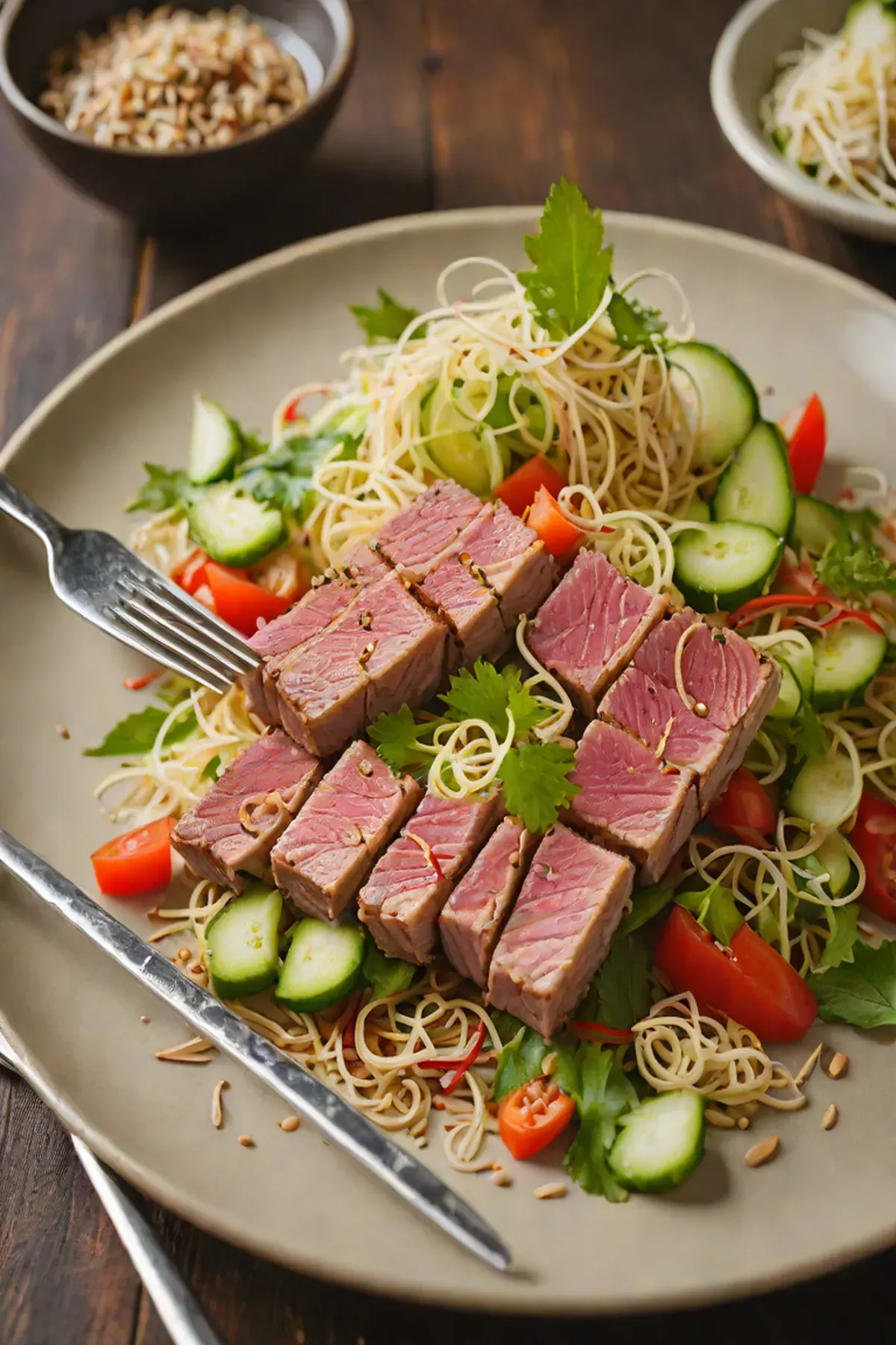 Grilled Tuna with Bean Sprout Salad
