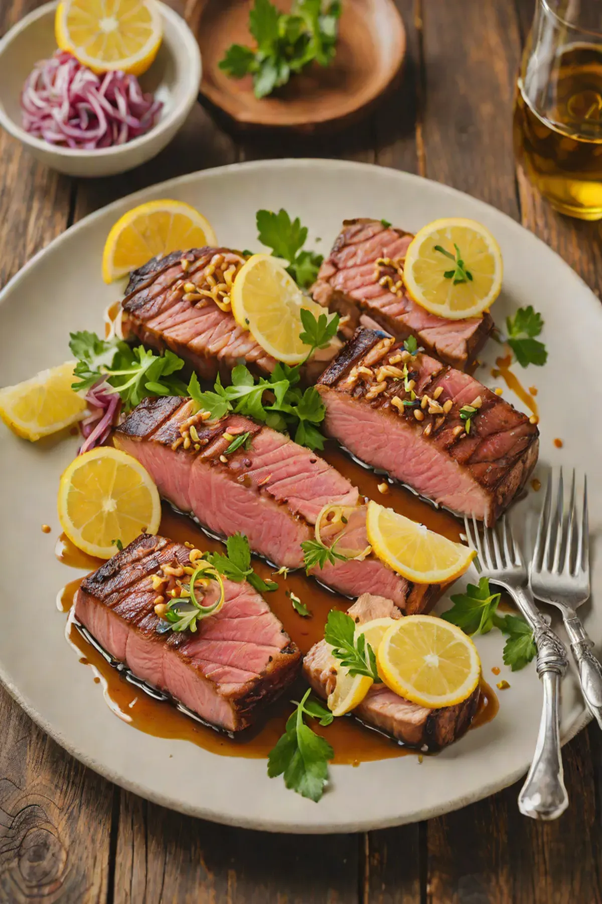 Grilled Tuna with Caramelized Onion and Citrus Glaze
