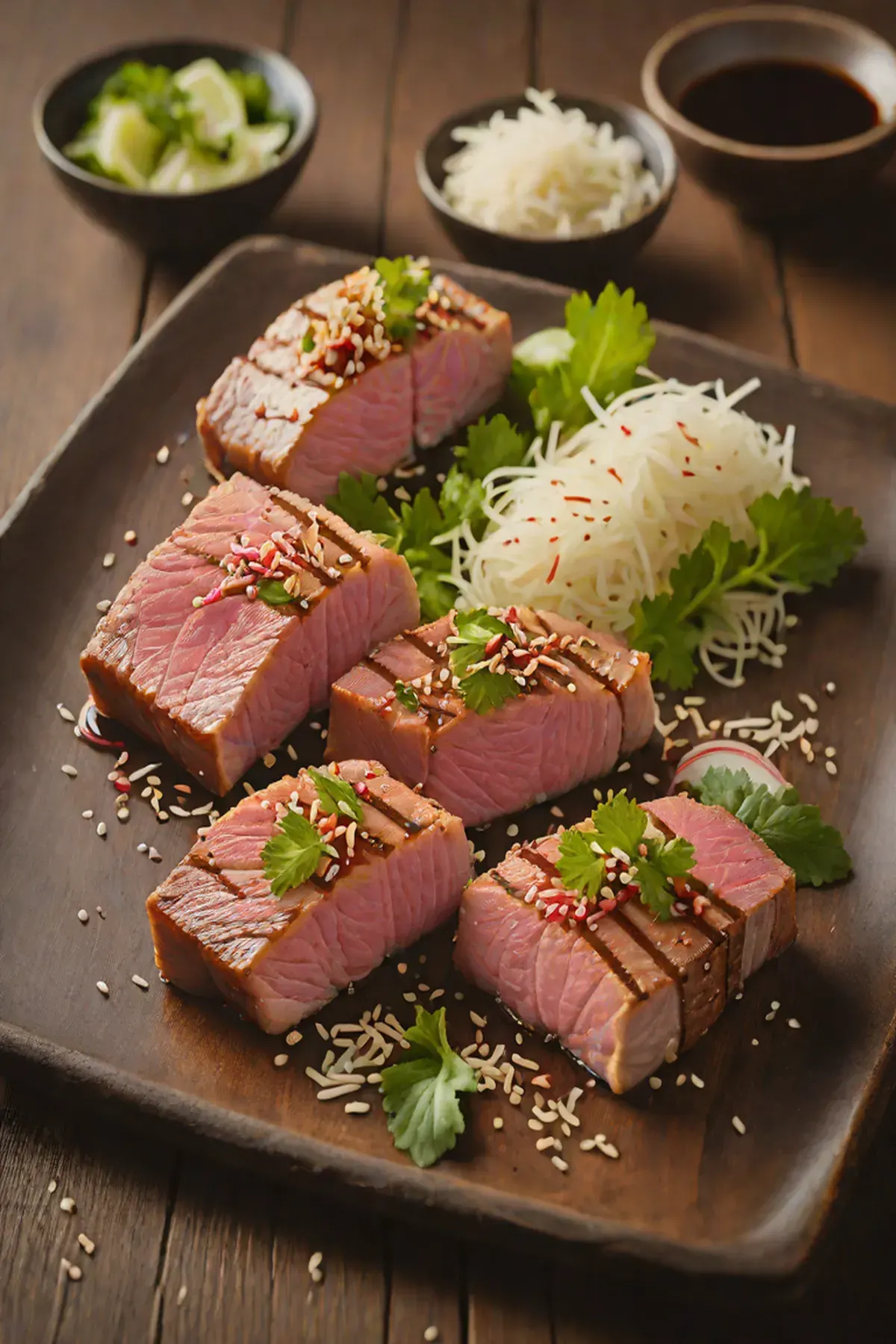 Grilled Tuna with Daikon Radish Slaw and Sesame Glaze