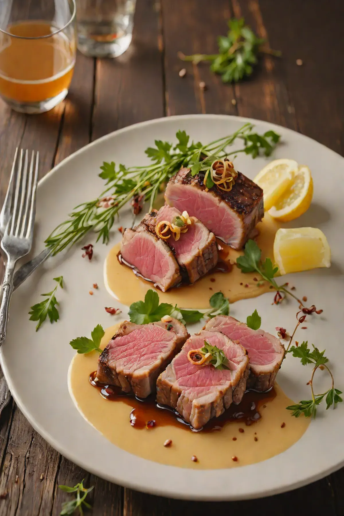 Grilled Tuna with Parsnip Puree and Crispy Shallots