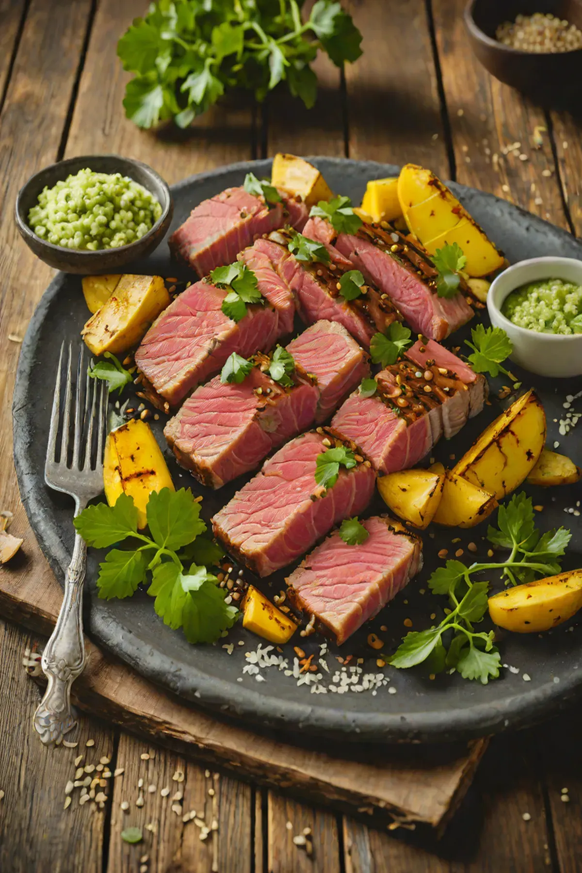 Grilled Tuna with Plantain and Cilantro-Lime Glaze