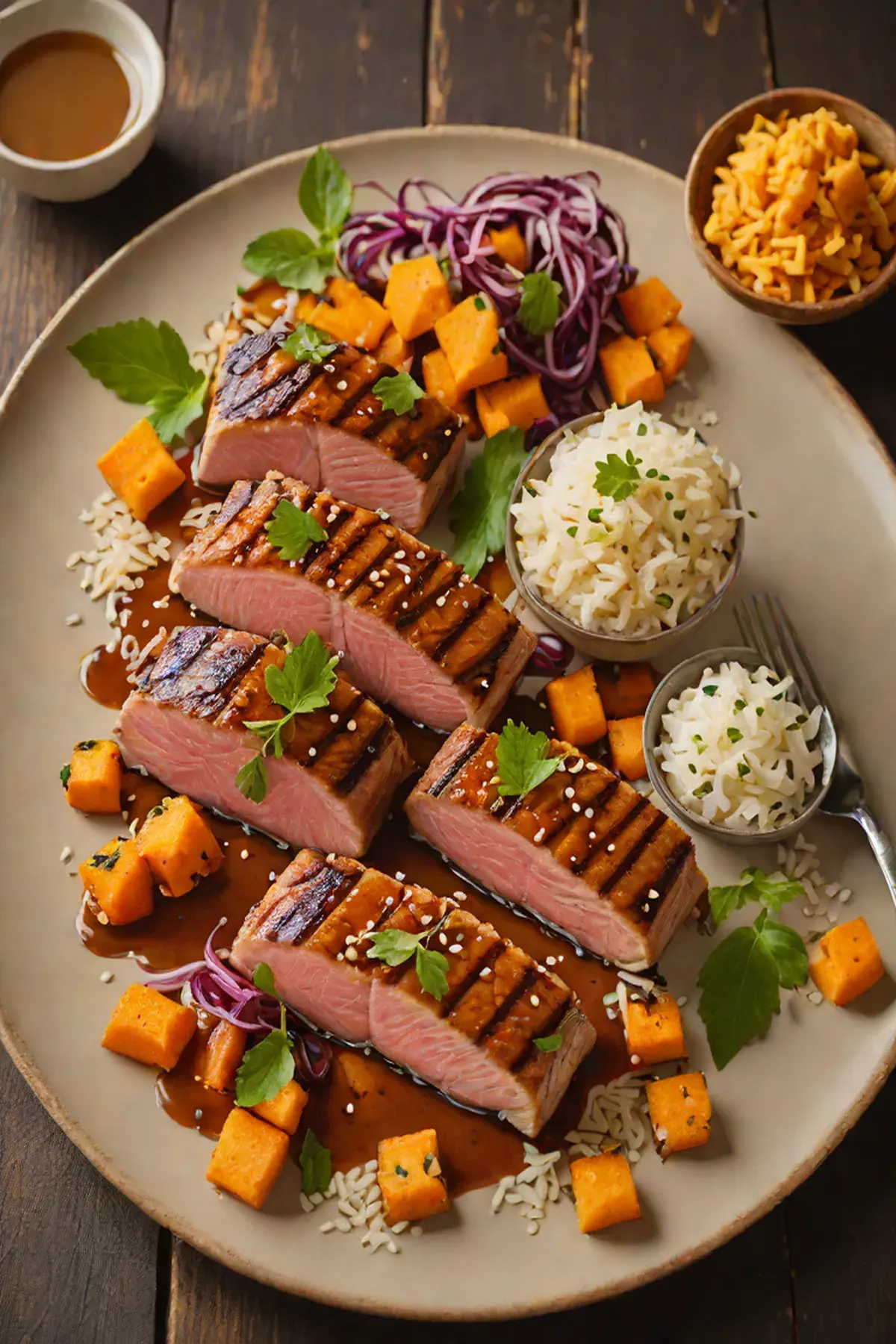 Grilled Tuna with Sweet Potato and Miso Glaze