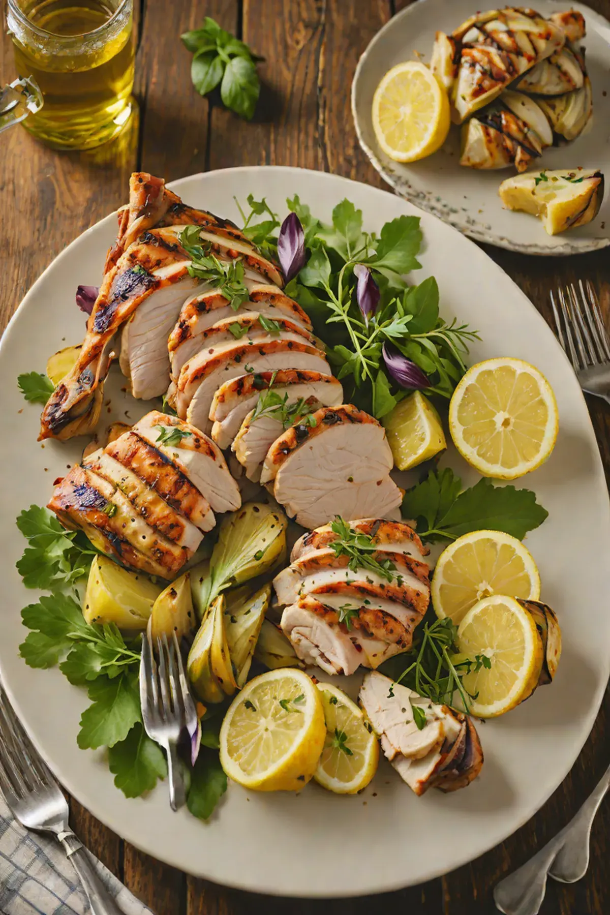 Grilled Turkey with Artichoke and Lemon Herb Sauce