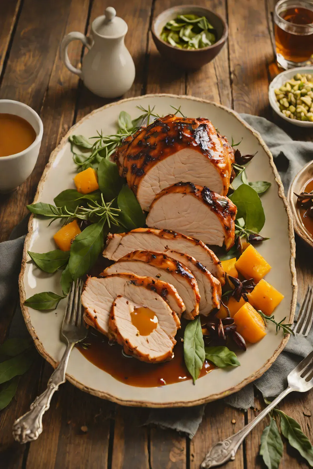 Grilled Turkey with Pumpkin Glaze and Sage Butter