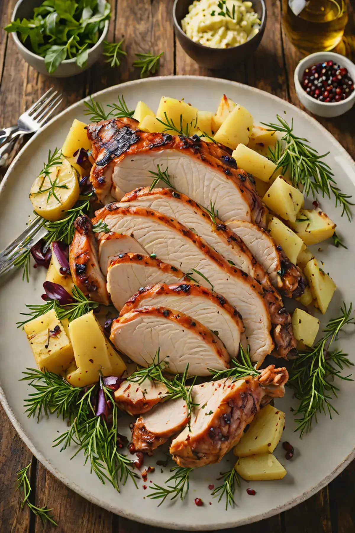 Grilled Turkey with Roasted Parsnip and Herb Butter