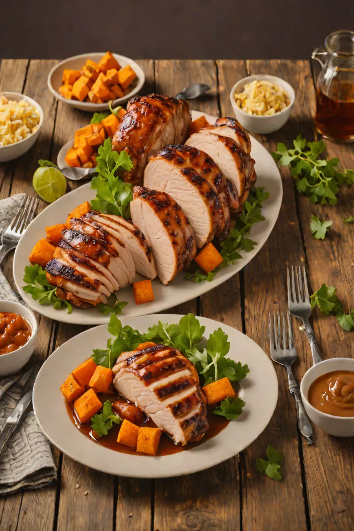 Grilled Turkey with Sweet Potato and Chipotle Glaze