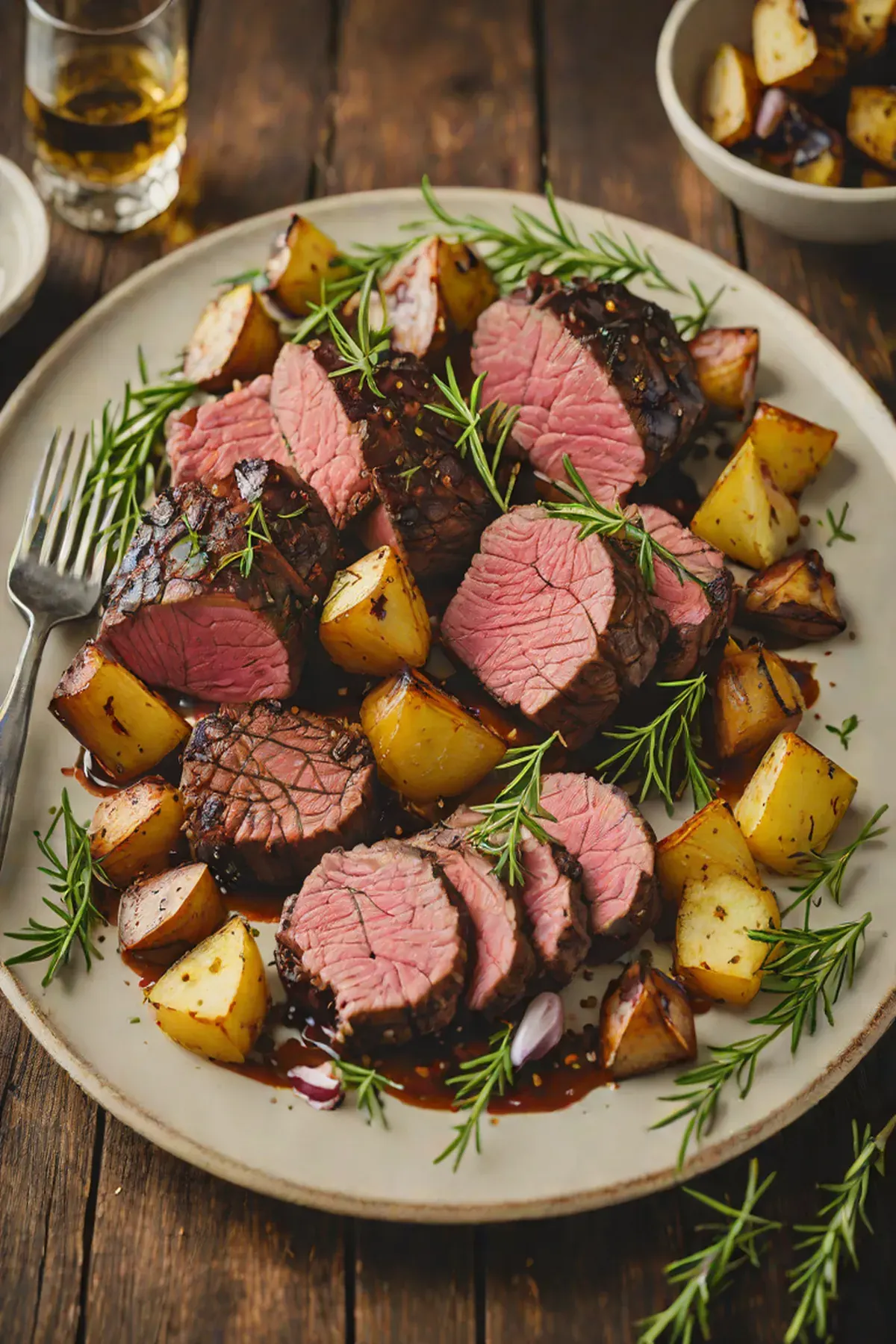 Grilled Venison Loin with Garlic and Herb Roasted Potatoes