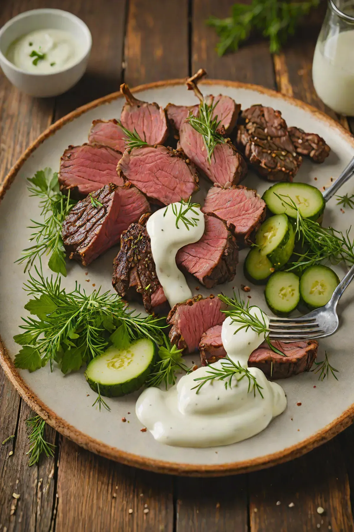 Grilled Venison with Cucumber and Dill Yogurt Sauce