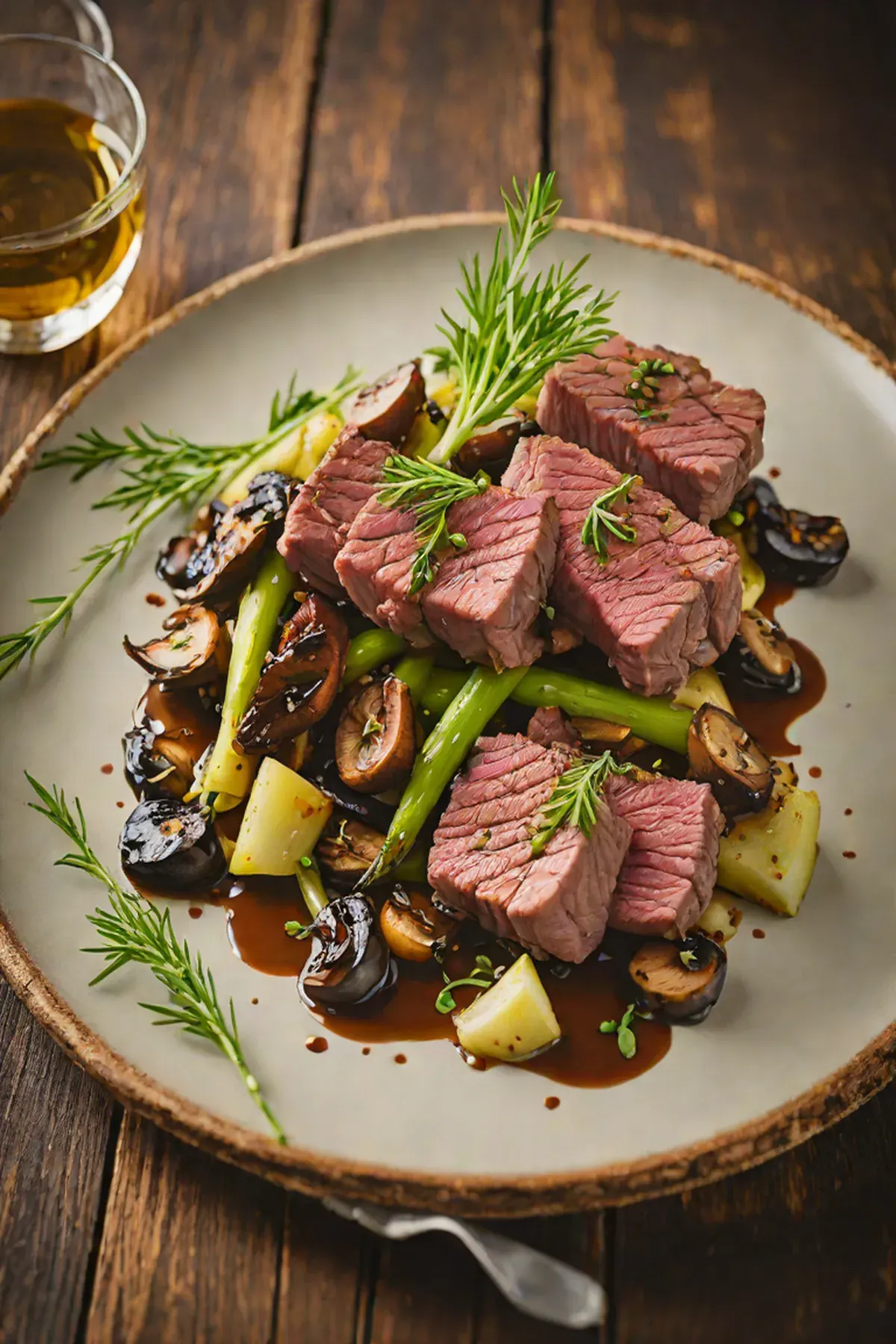Grilled Venison with Leek and Mushroom Medley