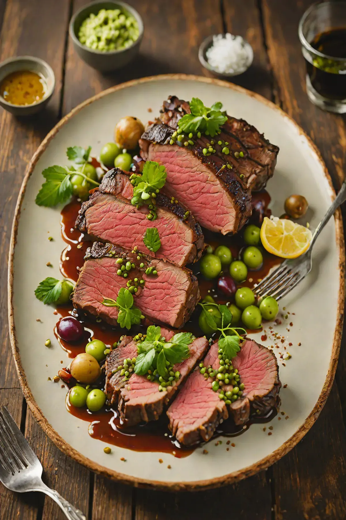 Grilled Venison with Pea and Mint Sauce