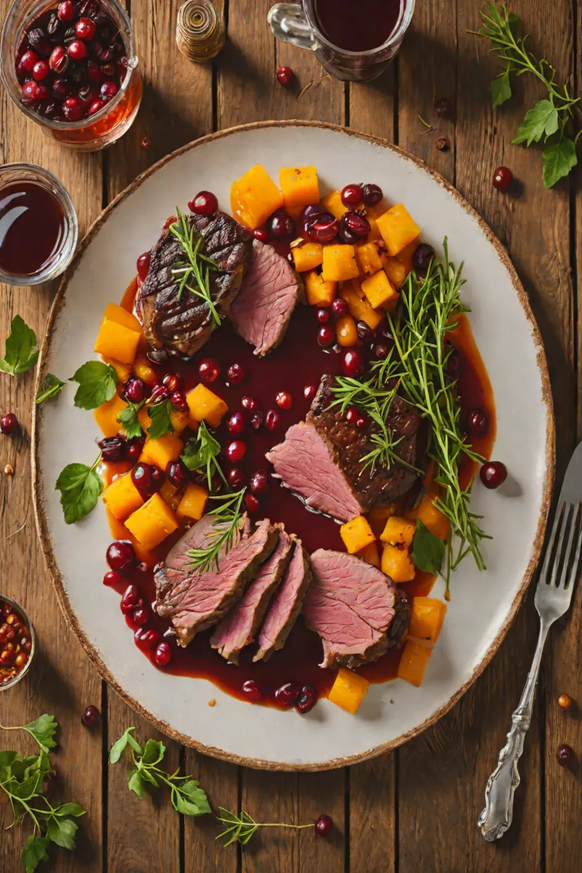 Grilled Venison with Pumpkin and Cranberry Sauce