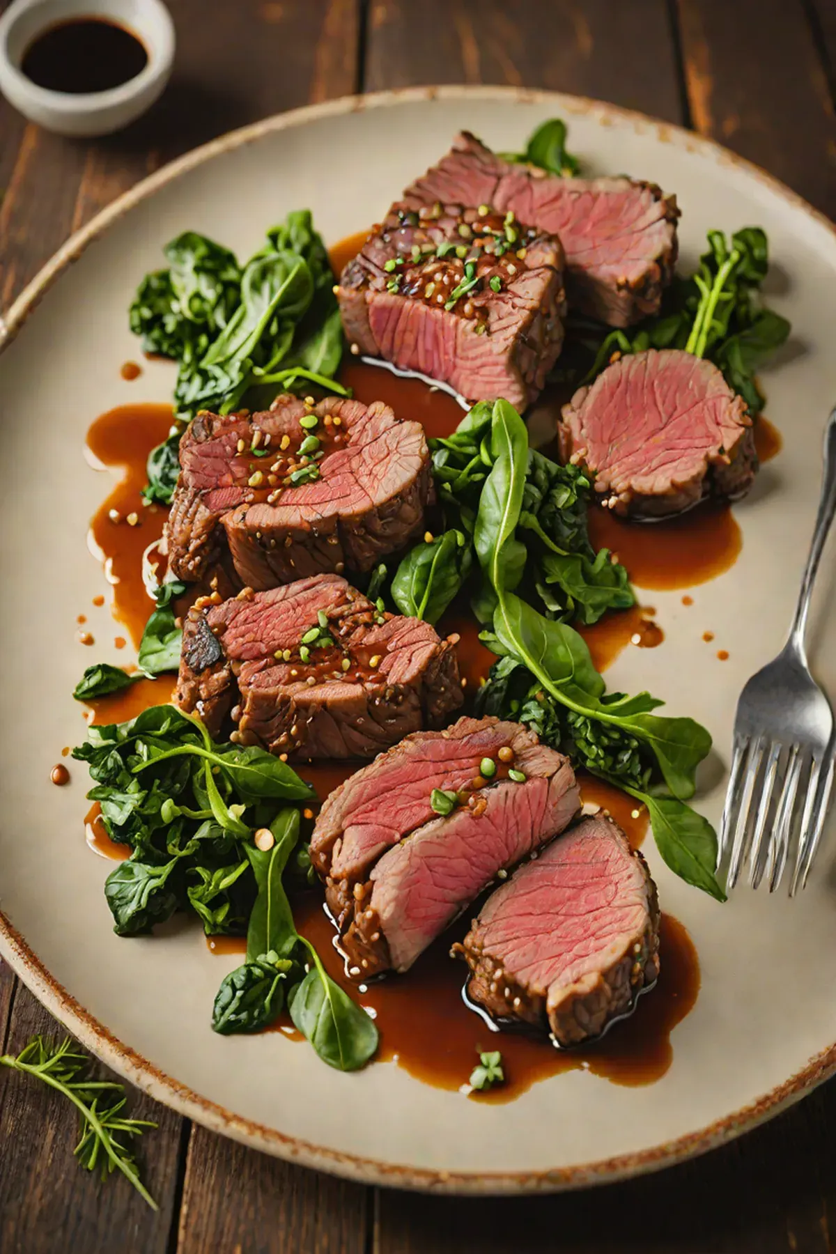 Grilled Venison with Sautéed Spinach