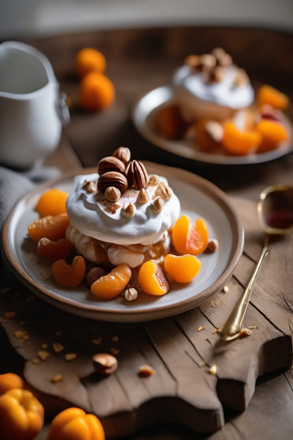 Hazelnut meringue with roasted apricots