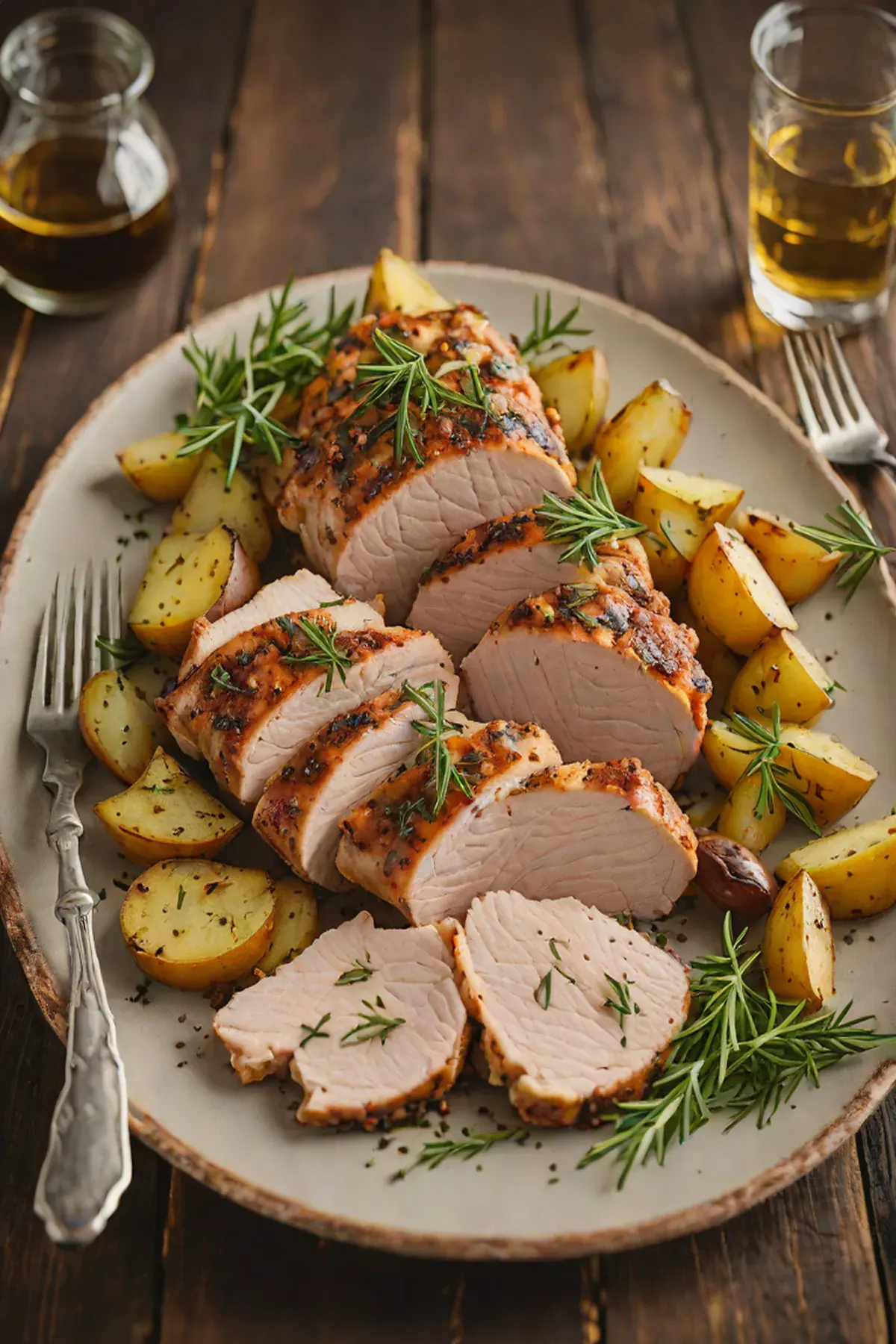 Herb-Crusted Grilled Turkey Breast with Roasted Garlic Potatoes