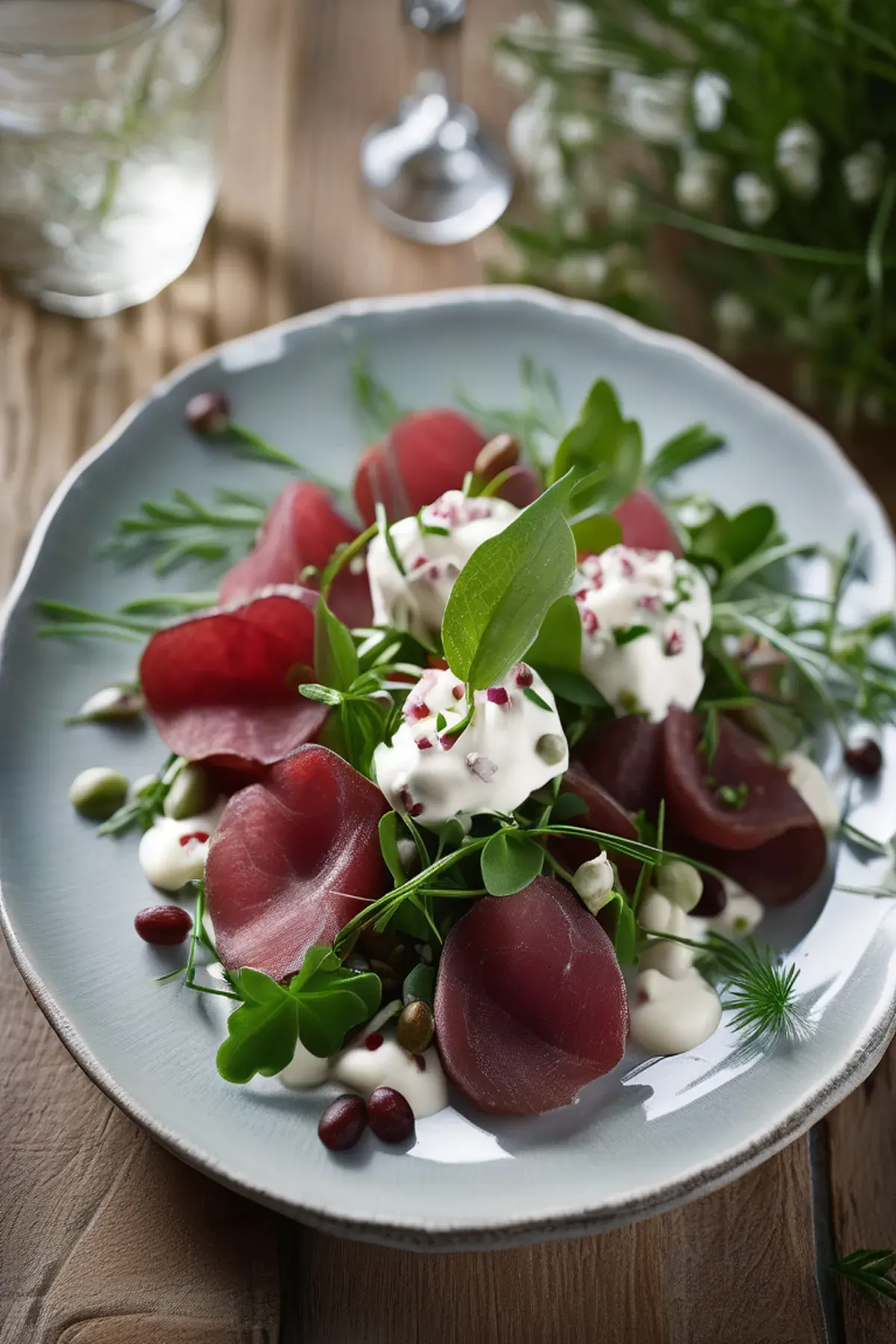 Jersey Royals and bresaola salad with horseradish mayo