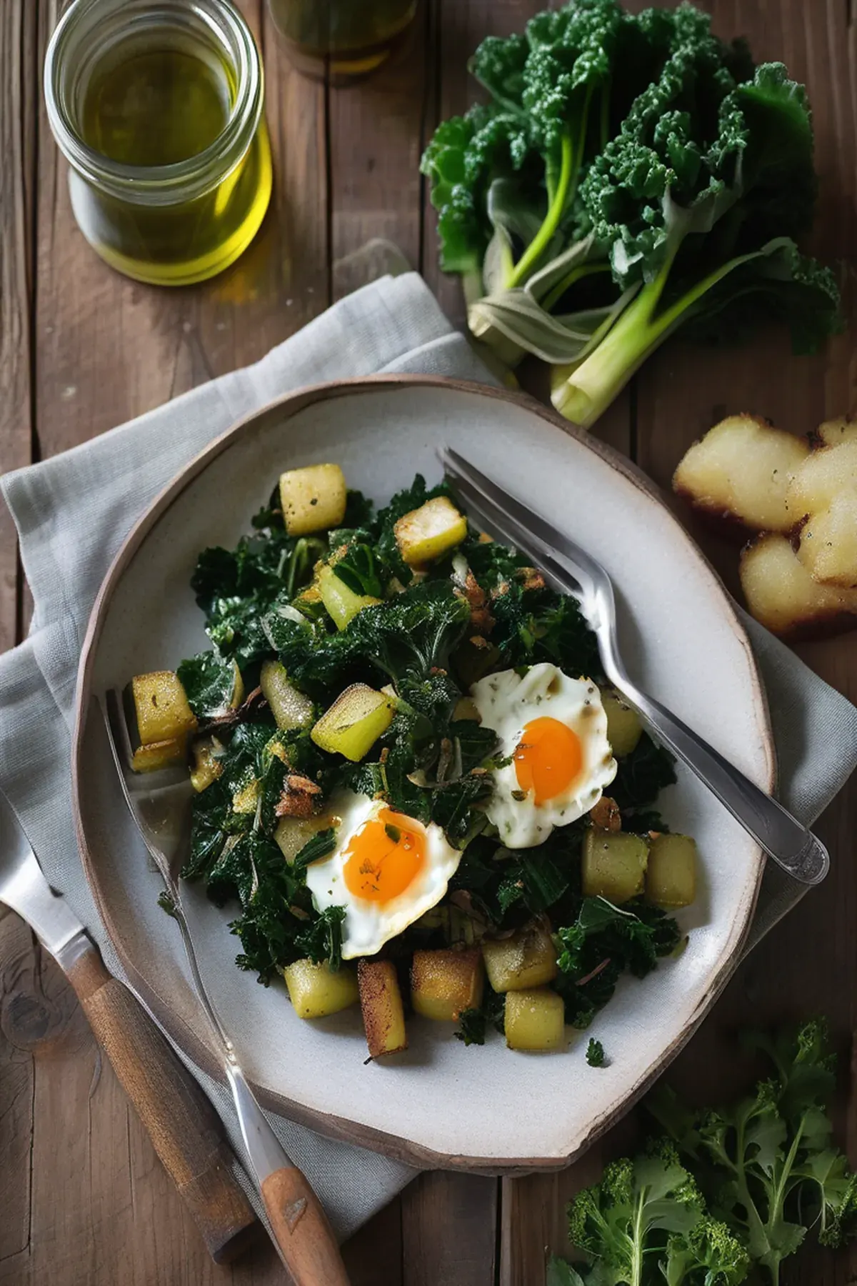 Leek & kale hash with sage fried eggs