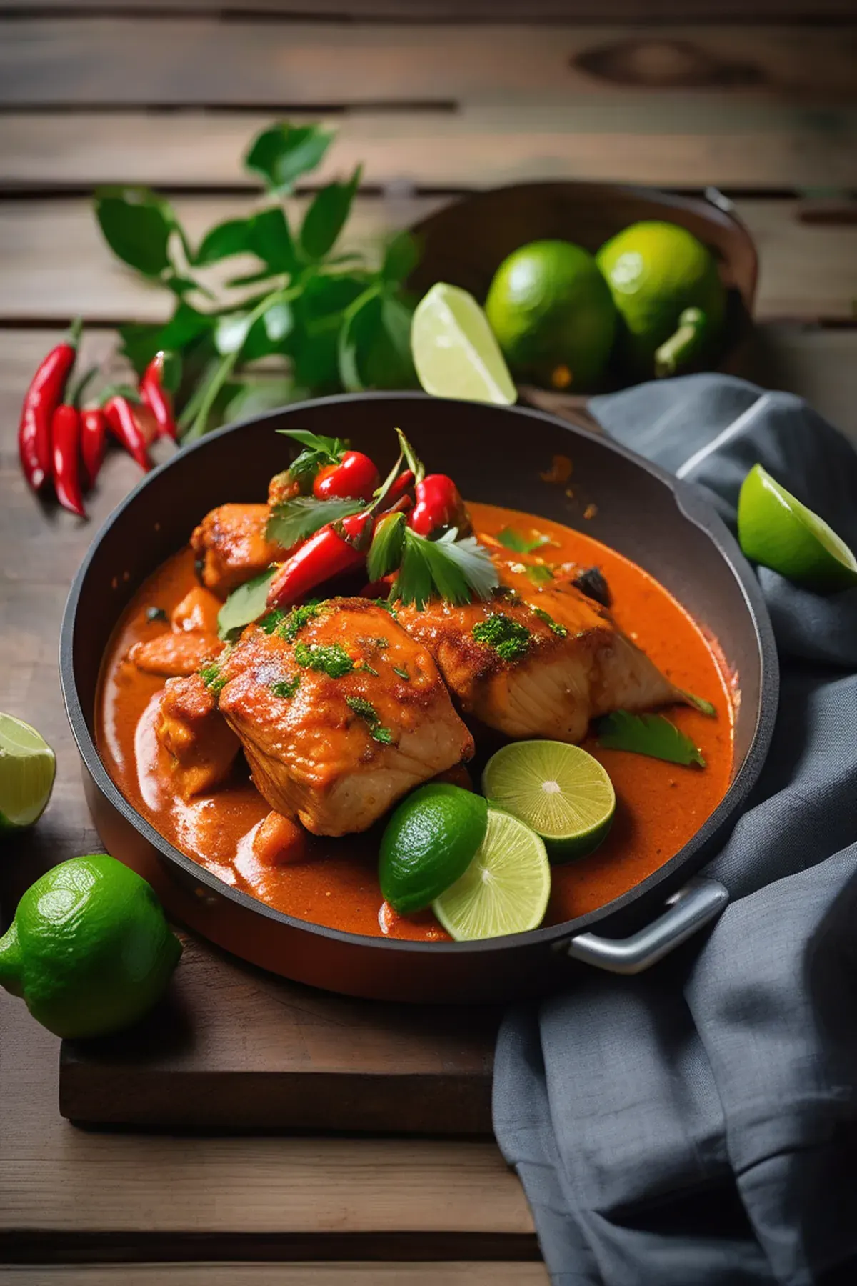 Lime chicken traybake with red curry sauce