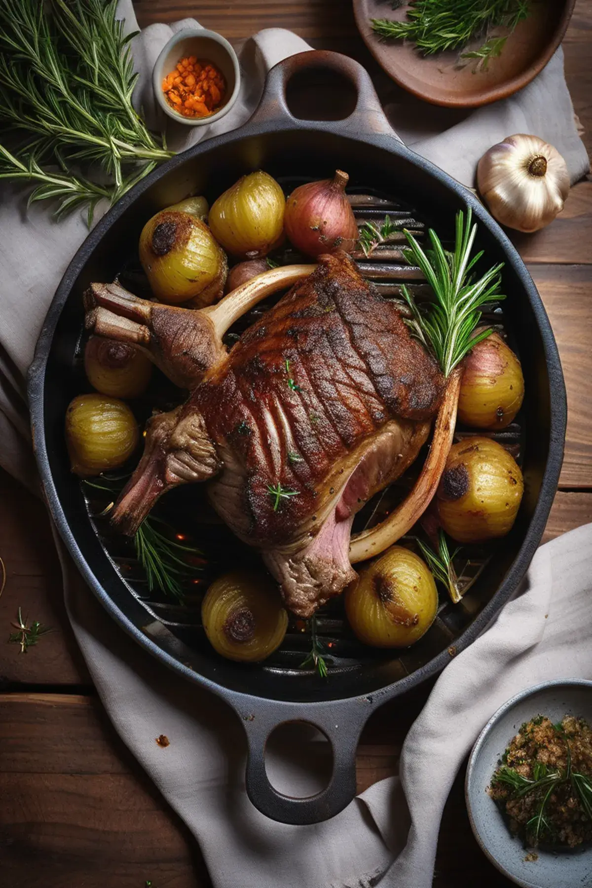 One-pan lamb with hasselback potatoes