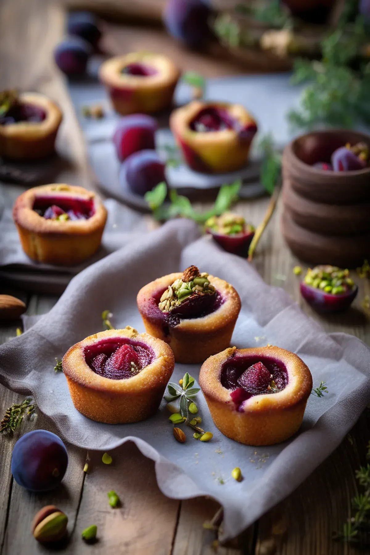 Plum, pistachio & thyme friands