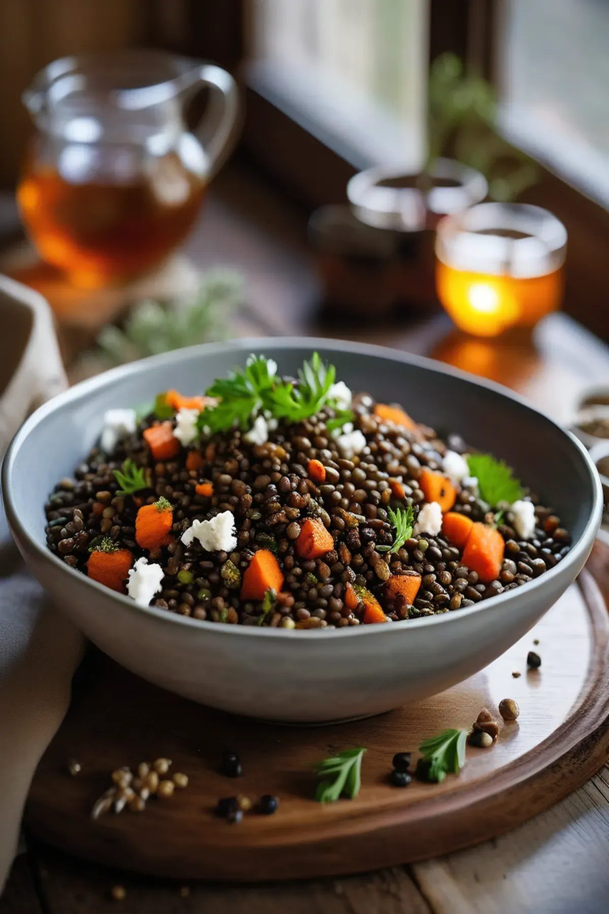 Puy lentil, spiced roast carrot & feta salad
