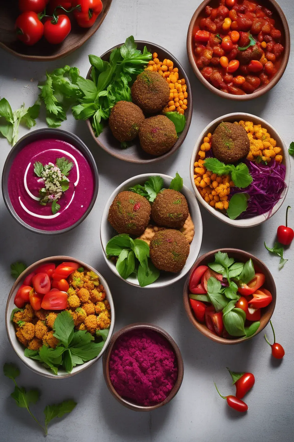 Rainbow falafel bowls with beet houmous