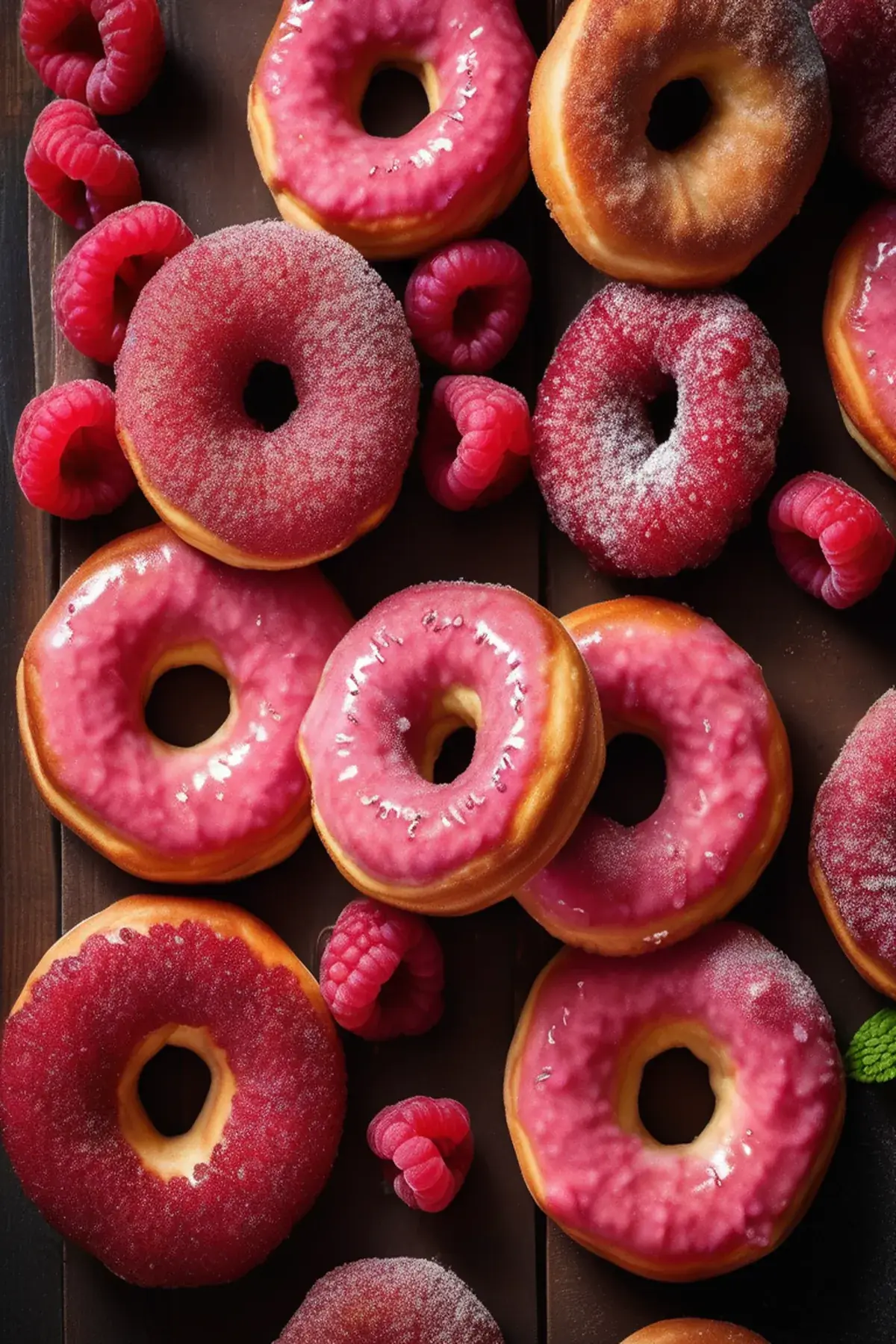 Raspberry glazed air fryer ring doughnuts