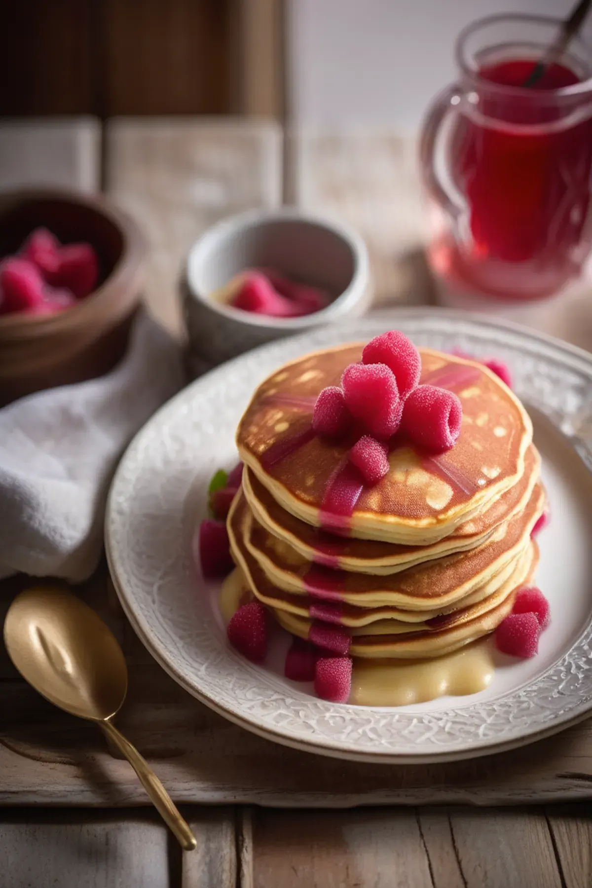 Rhubarb & custard fluffy pancakes
