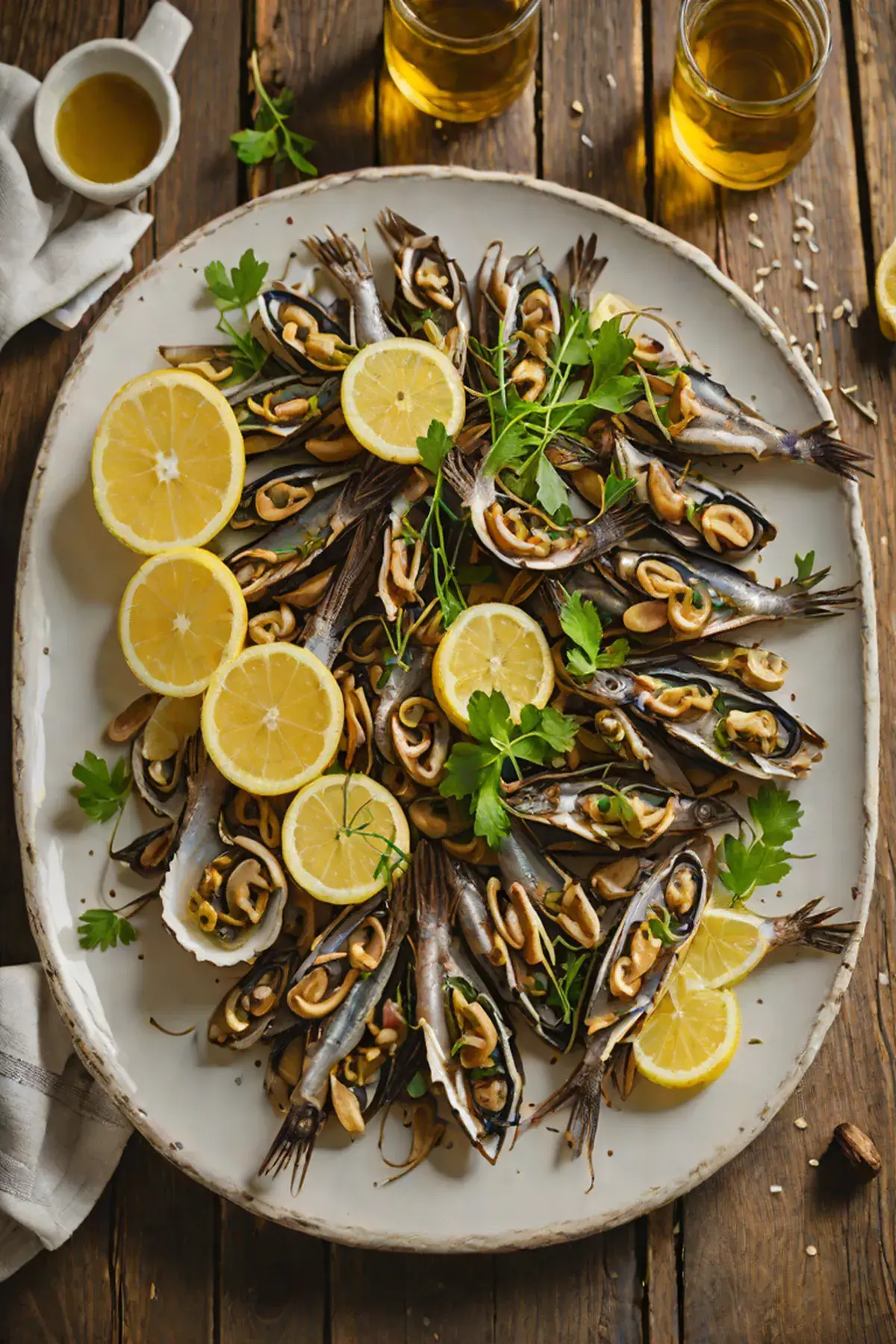 Roasted Anchovies with Mushroom and Garlic Crisps