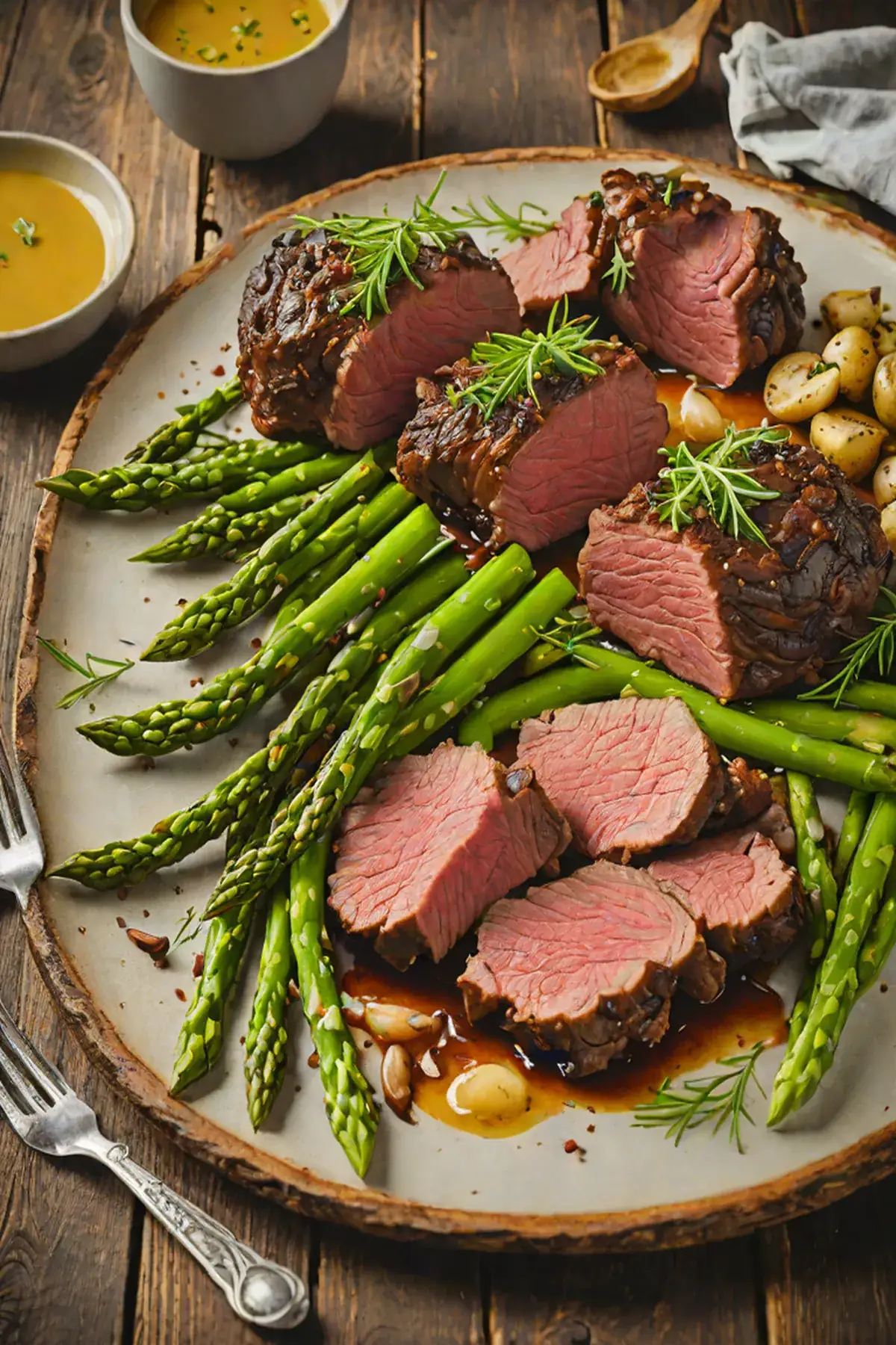 Roasted Bison with Asparagus