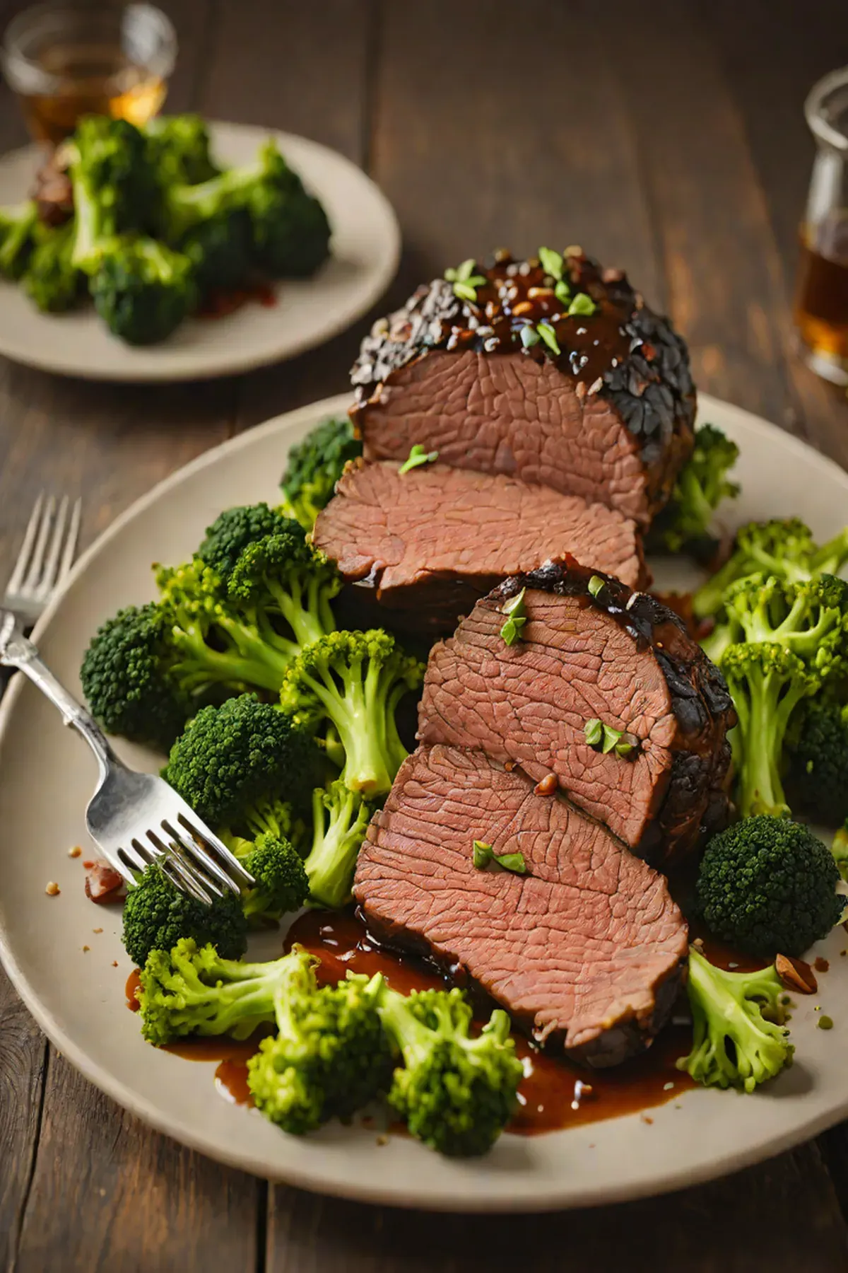 Roasted Bison with Broccoli