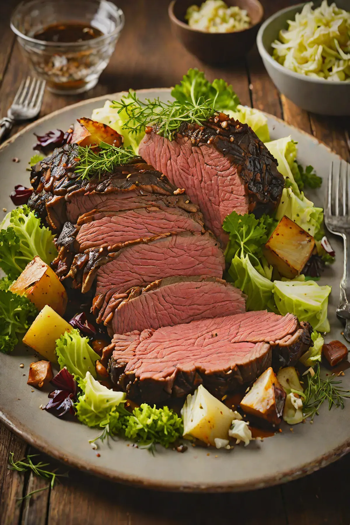 Roasted Bison with Cabbage