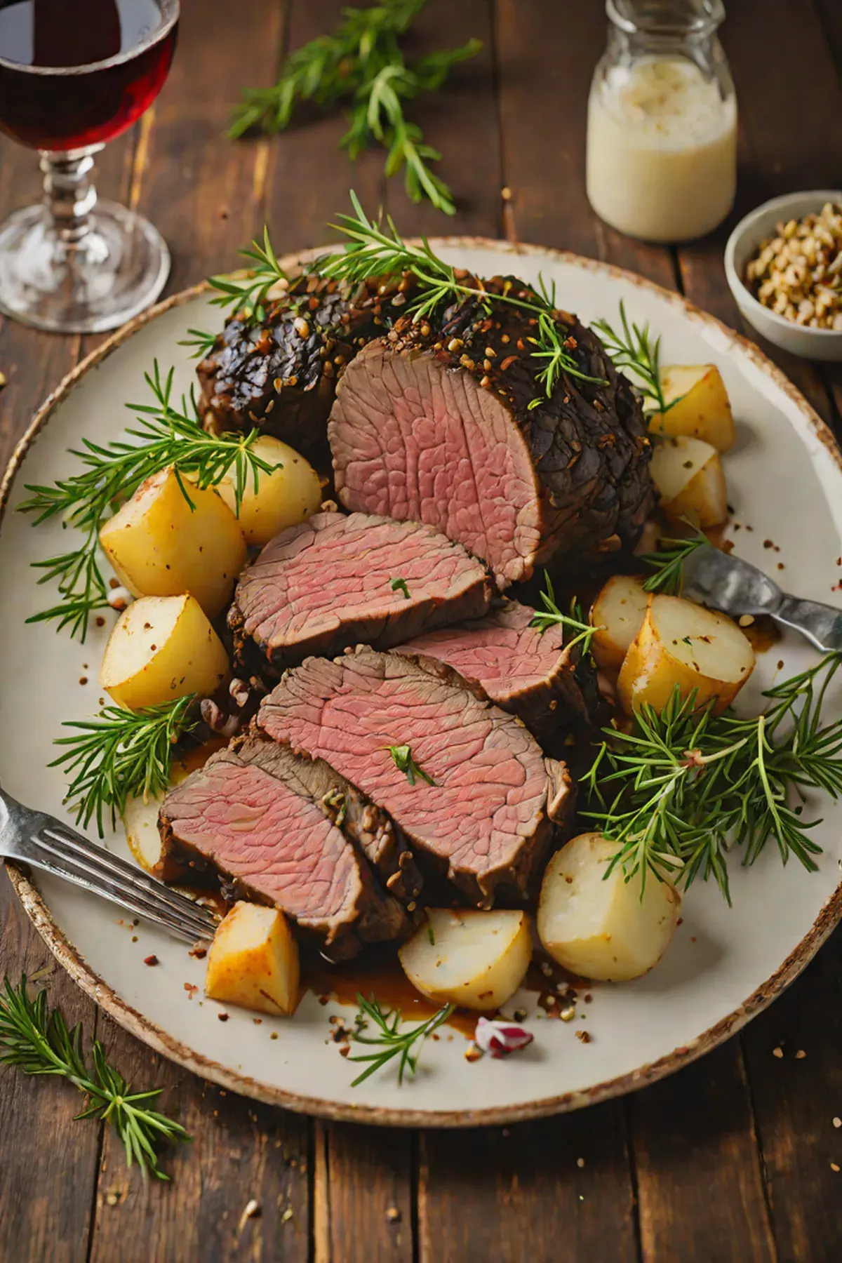 Roasted Bison with Caramelized Turnip and Herb Crust