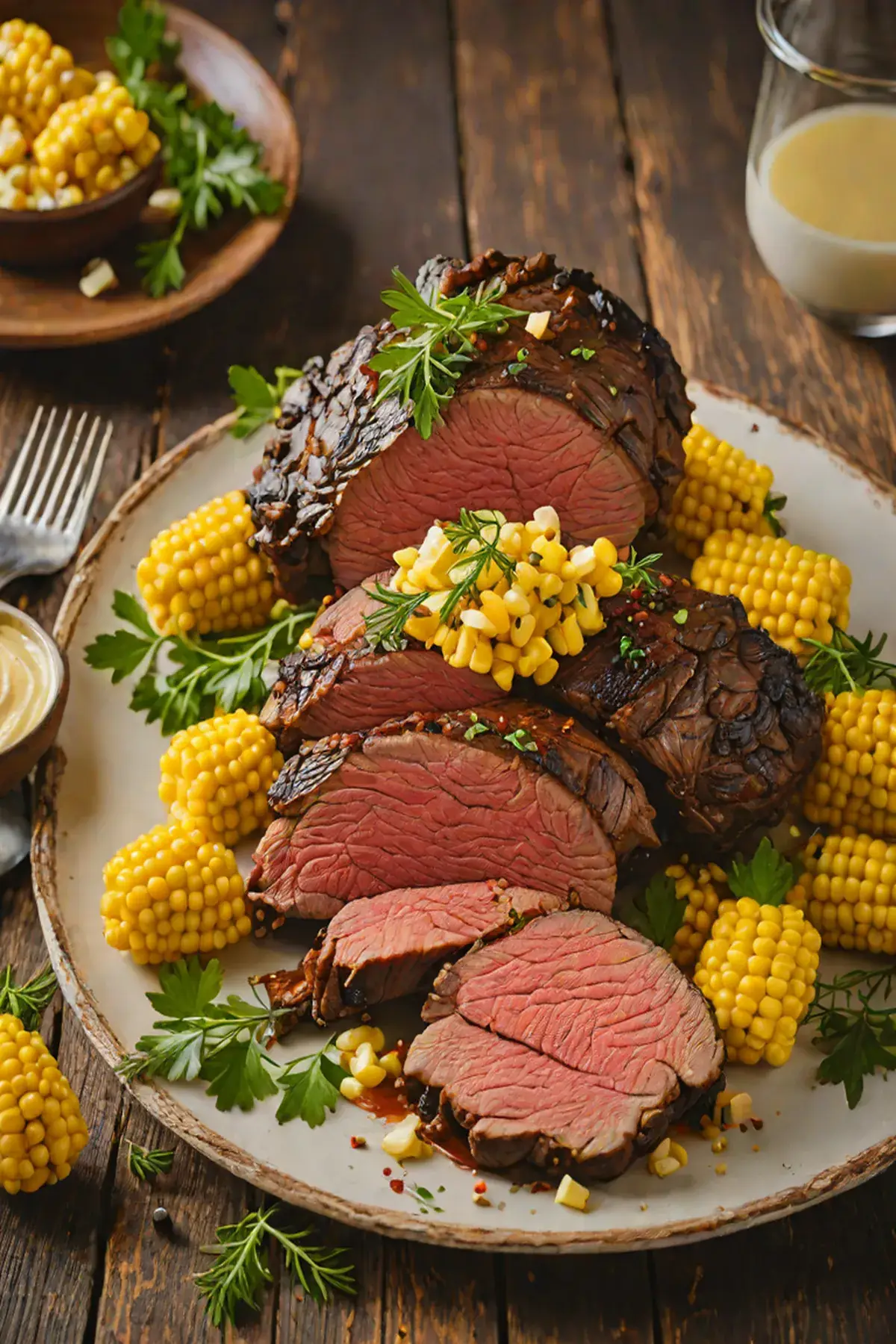 Roasted Bison with Corn