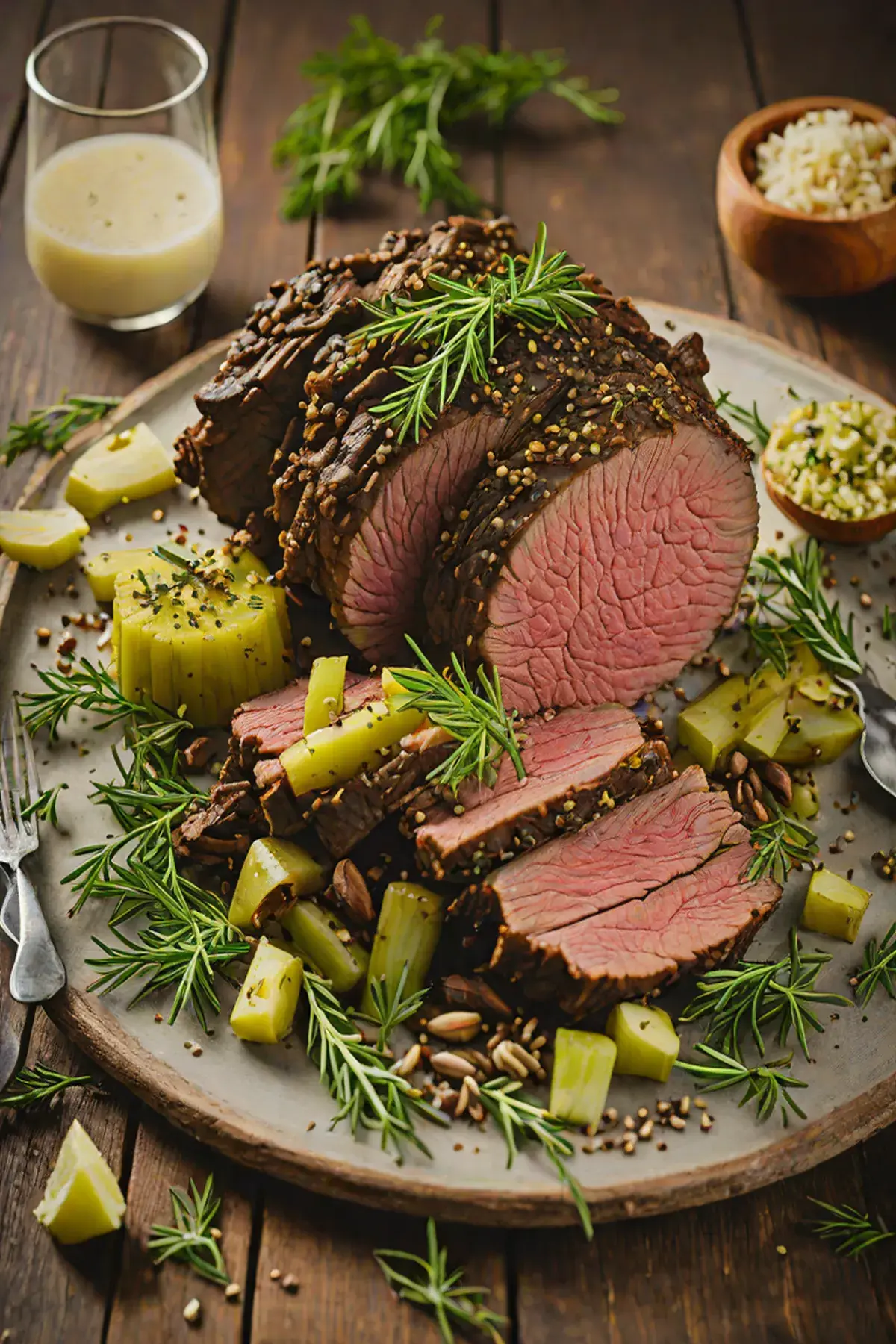 Roasted Bison with Leek and Herb Crust