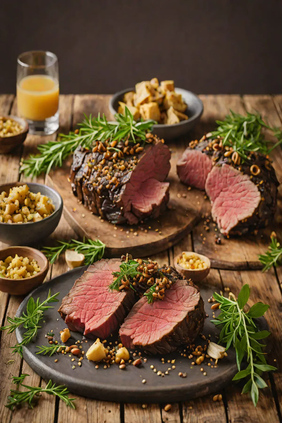 Roasted Bison with Lotus Root and Herb Crust