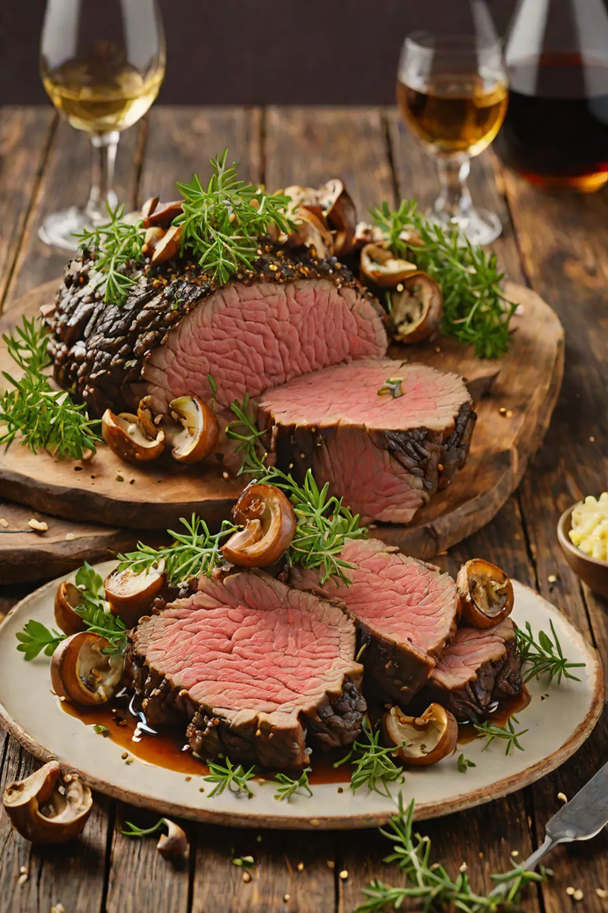 Roasted Bison with Mushroom and Herb Crust