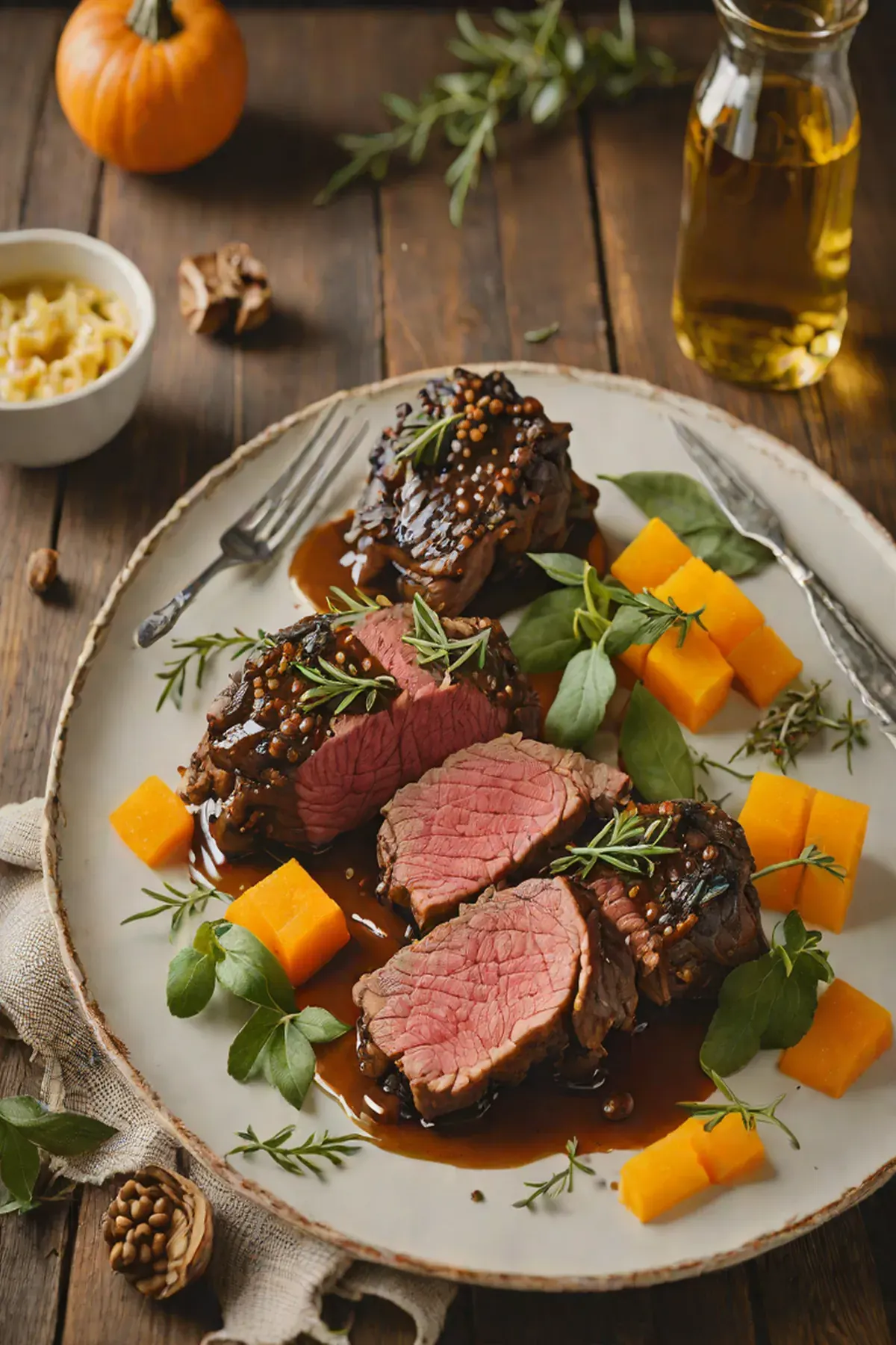 Roasted Bison with Pumpkin and Sage Brown Butter