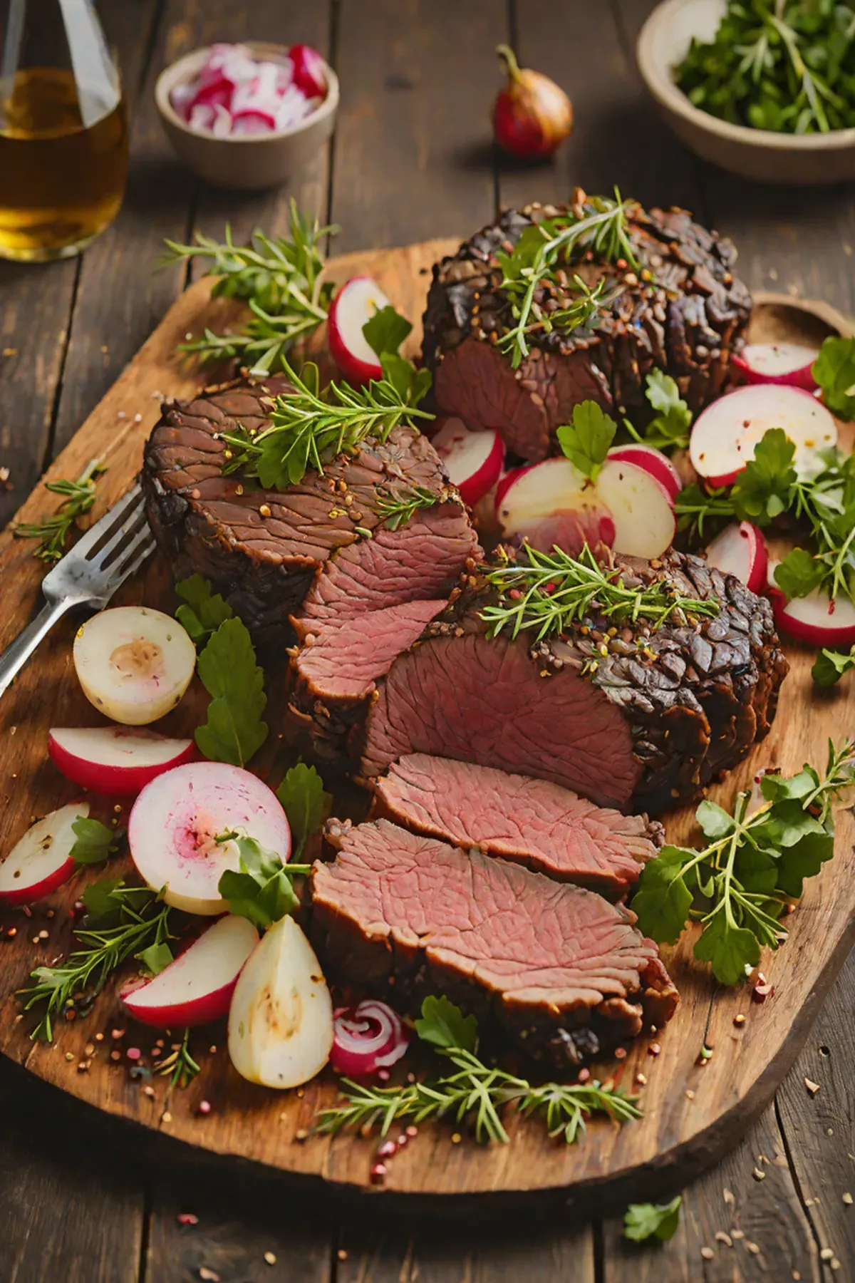 Roasted Bison with Radish and Herb Crust