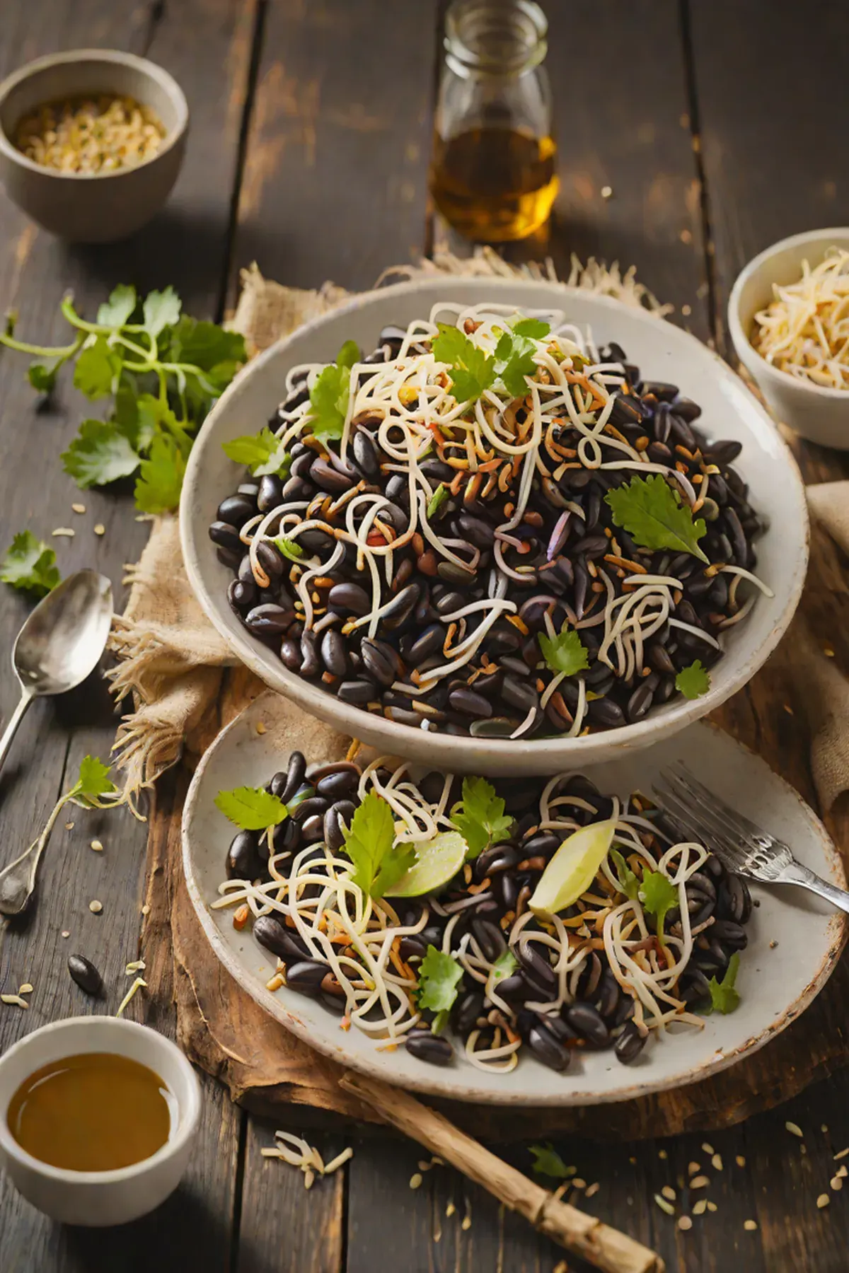 Roasted Black Beans with Bean Sprout Crunch