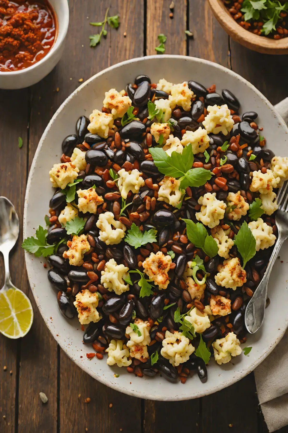 Roasted Black Beans with Cauliflower