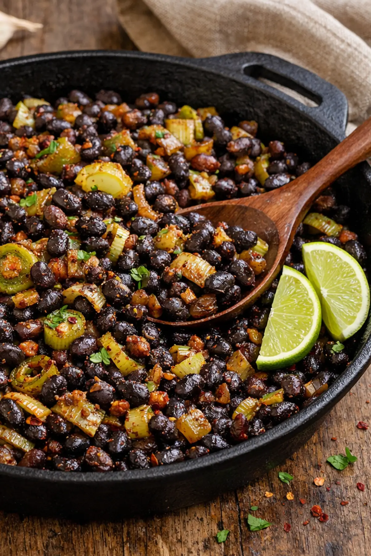 Roasted Black Beans with Leek