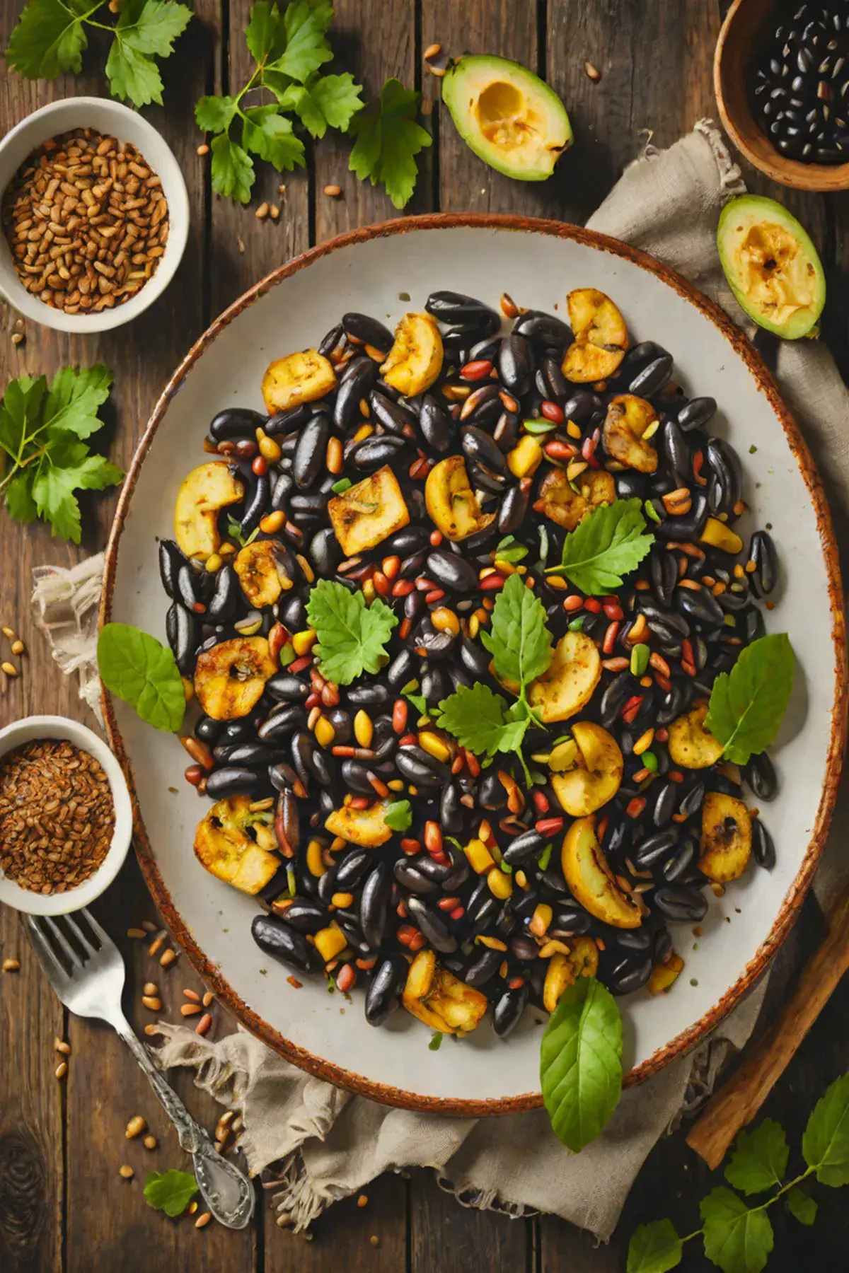 Roasted Black Beans with Plantain